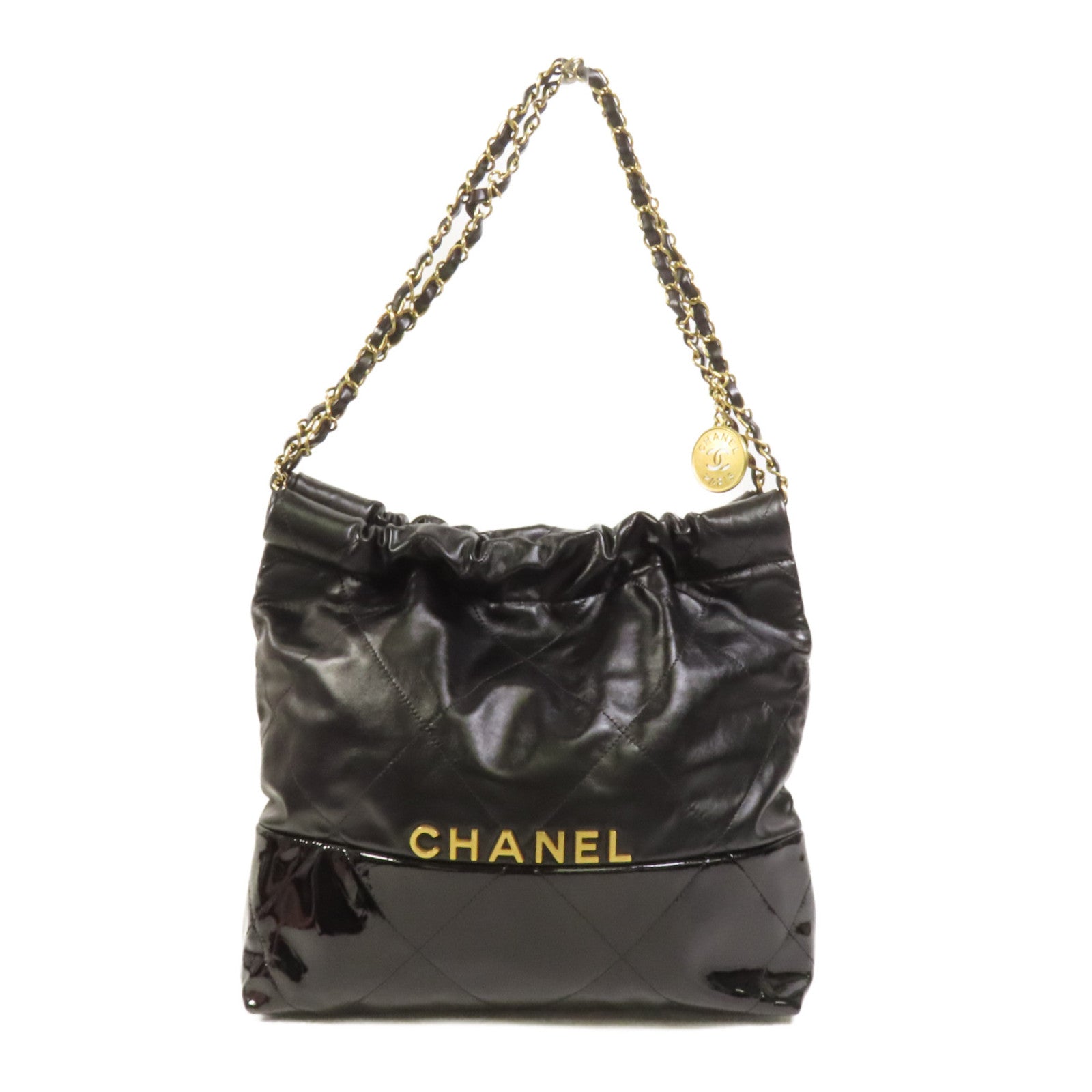 CHANEL 牛皮皮革/漆皮皮革Chanel 22 Small金扣鏈帶肩背袋