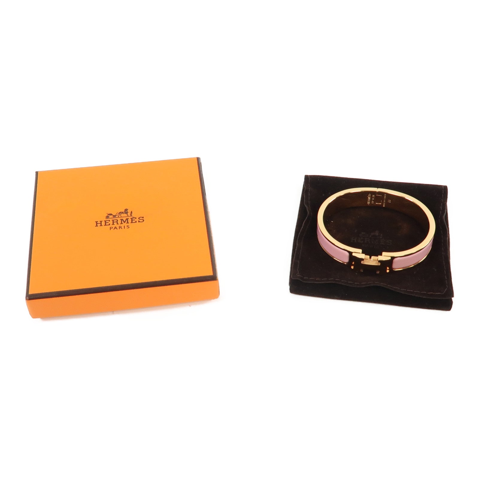 HERMES 金屬Clic H金扣手鐲粉紅色