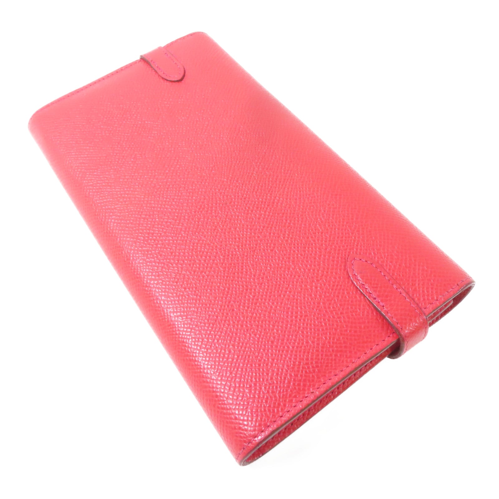 HERMES Epsom皮革Kelly Wallet銀扣長錢包Rouge Casaque/紅色