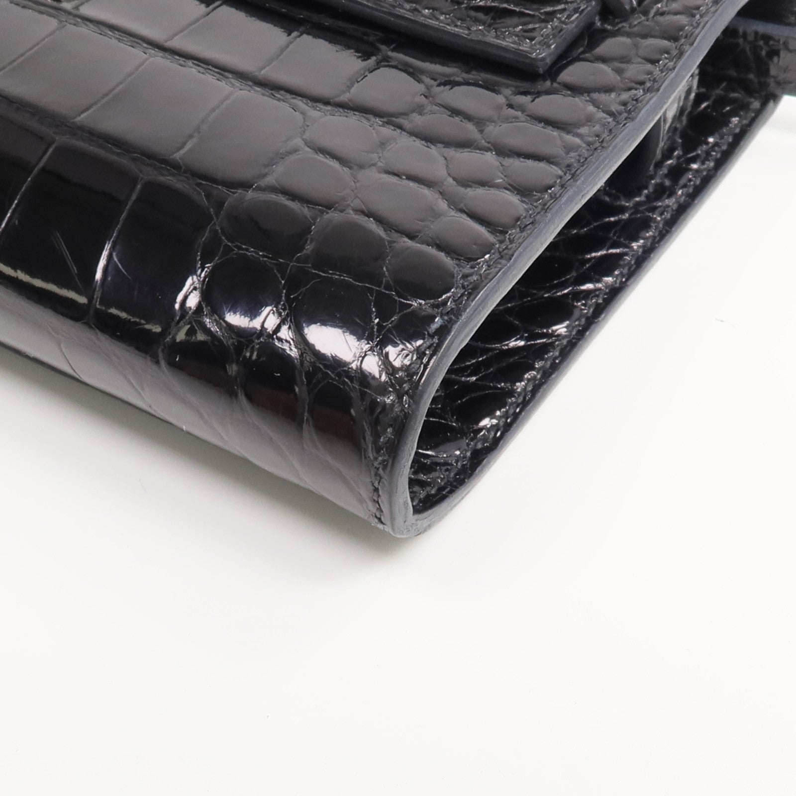 HERMES Alligator皮革Kelly To Go銀扣肩背袋Noir
