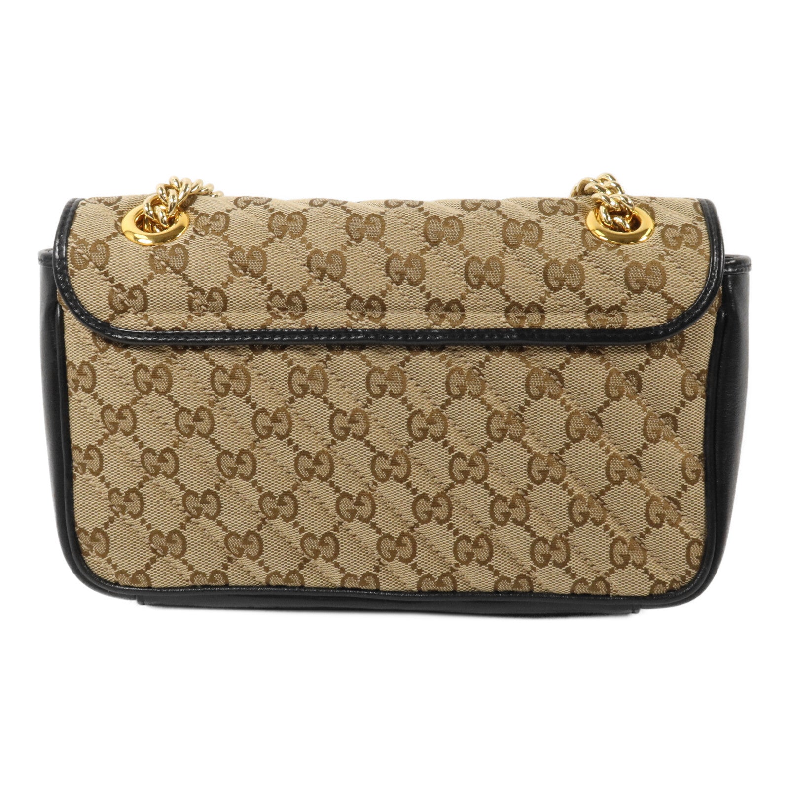 GUCCI 帆布/牛皮皮革GG Marmont Shoulder Bag鏈帶肩背袋