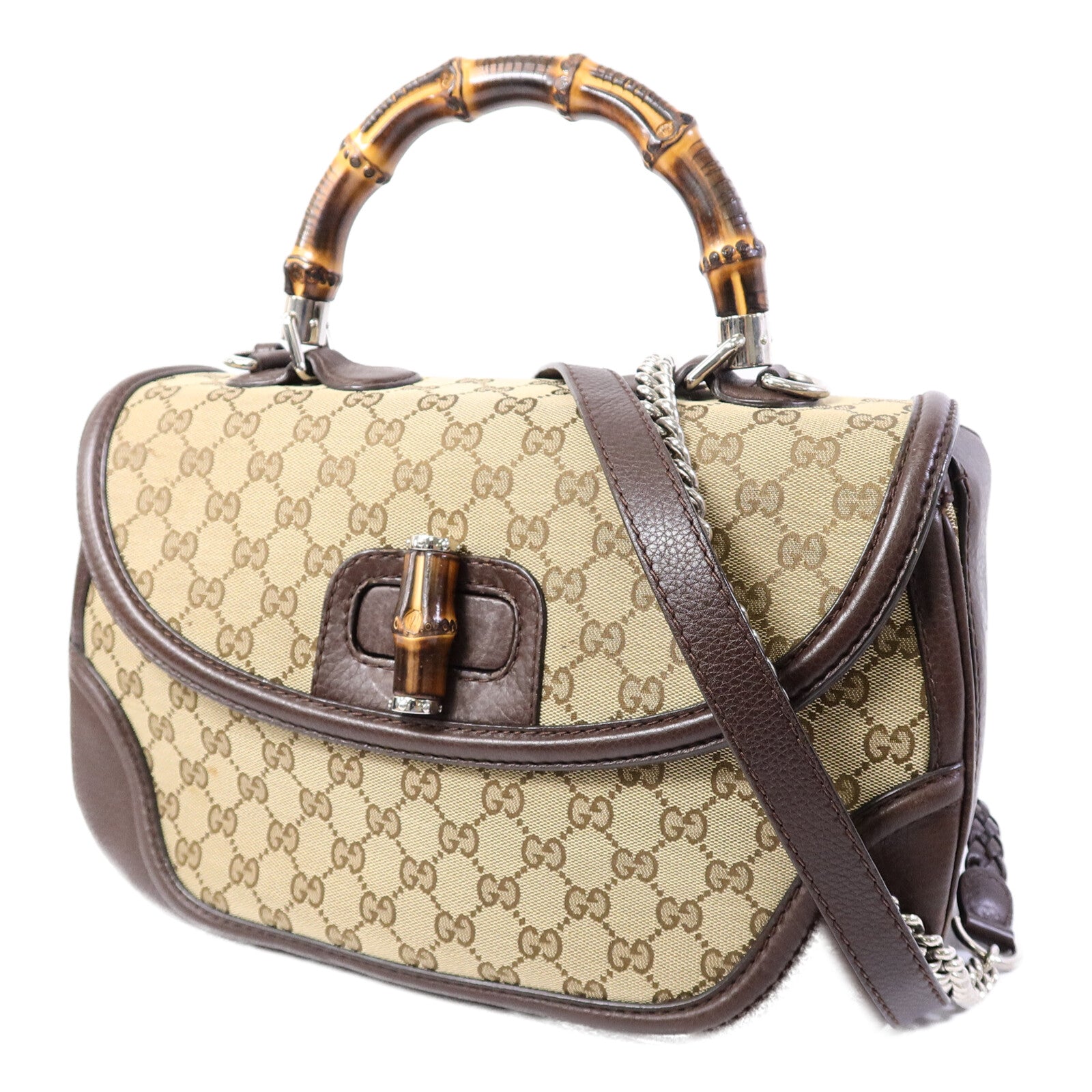 GUCCI 帆布Bamboo Top Handle手挽肩背兩用袋