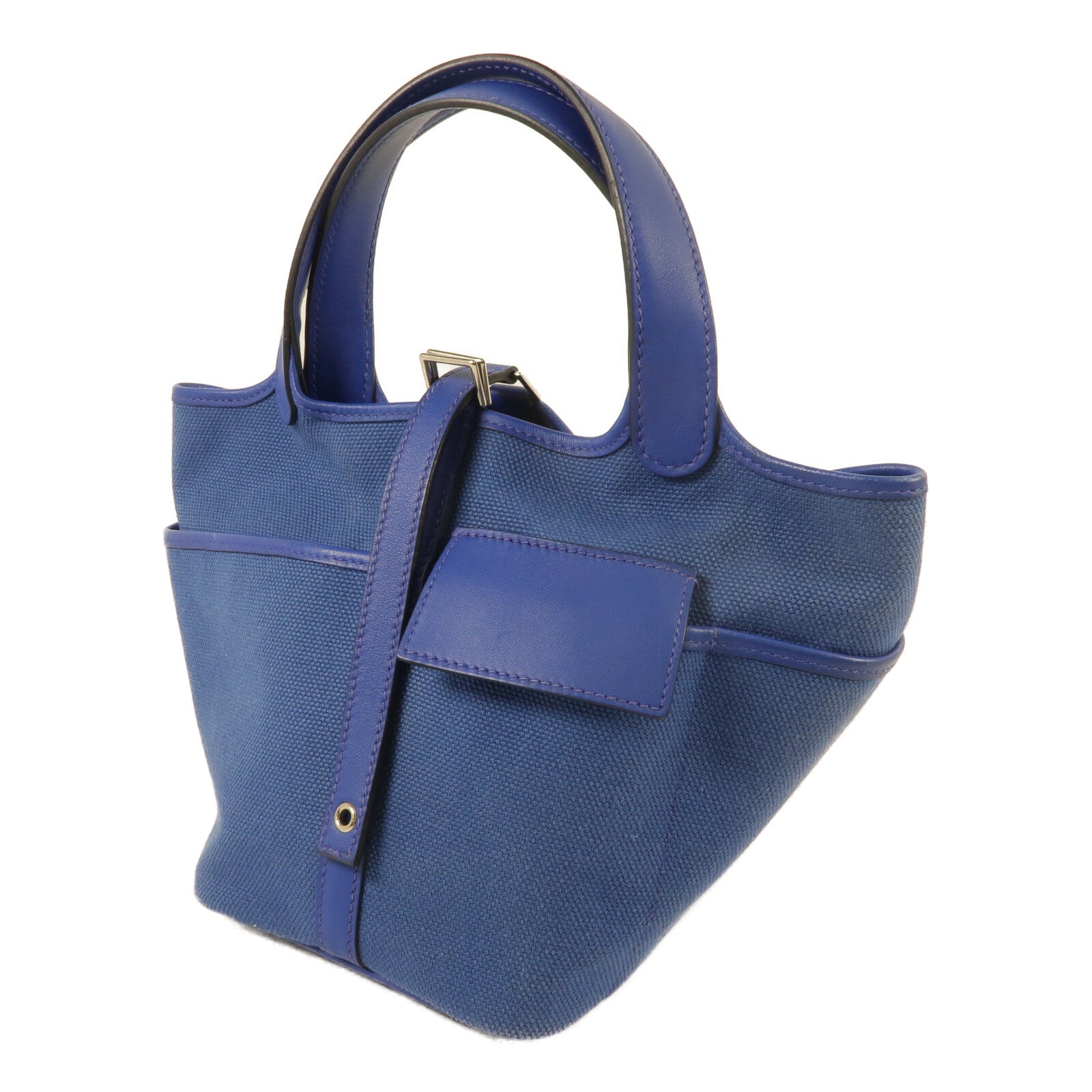 HERMES 帆布/Swift皮革Picotin PM手挽袋Blue Royal/Egee