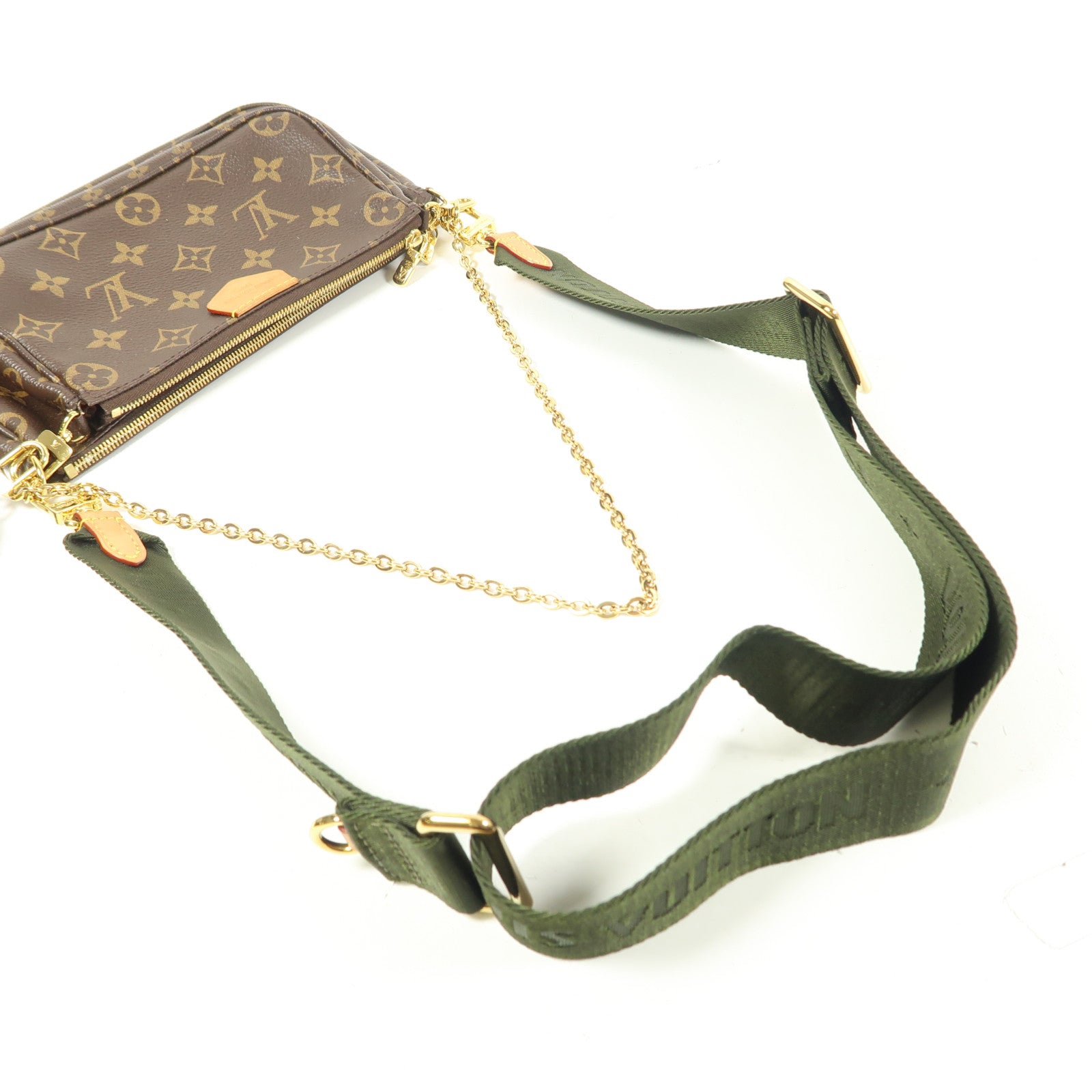LOUIS VUITTON Monogram Multi Pochette Accessoires金扣肩背袋棕色