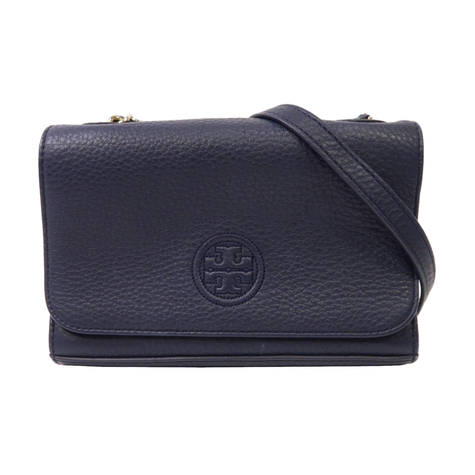 Tory Burch 牛皮皮革Chain Shoulder Bag金扣肩背袋深藍色
