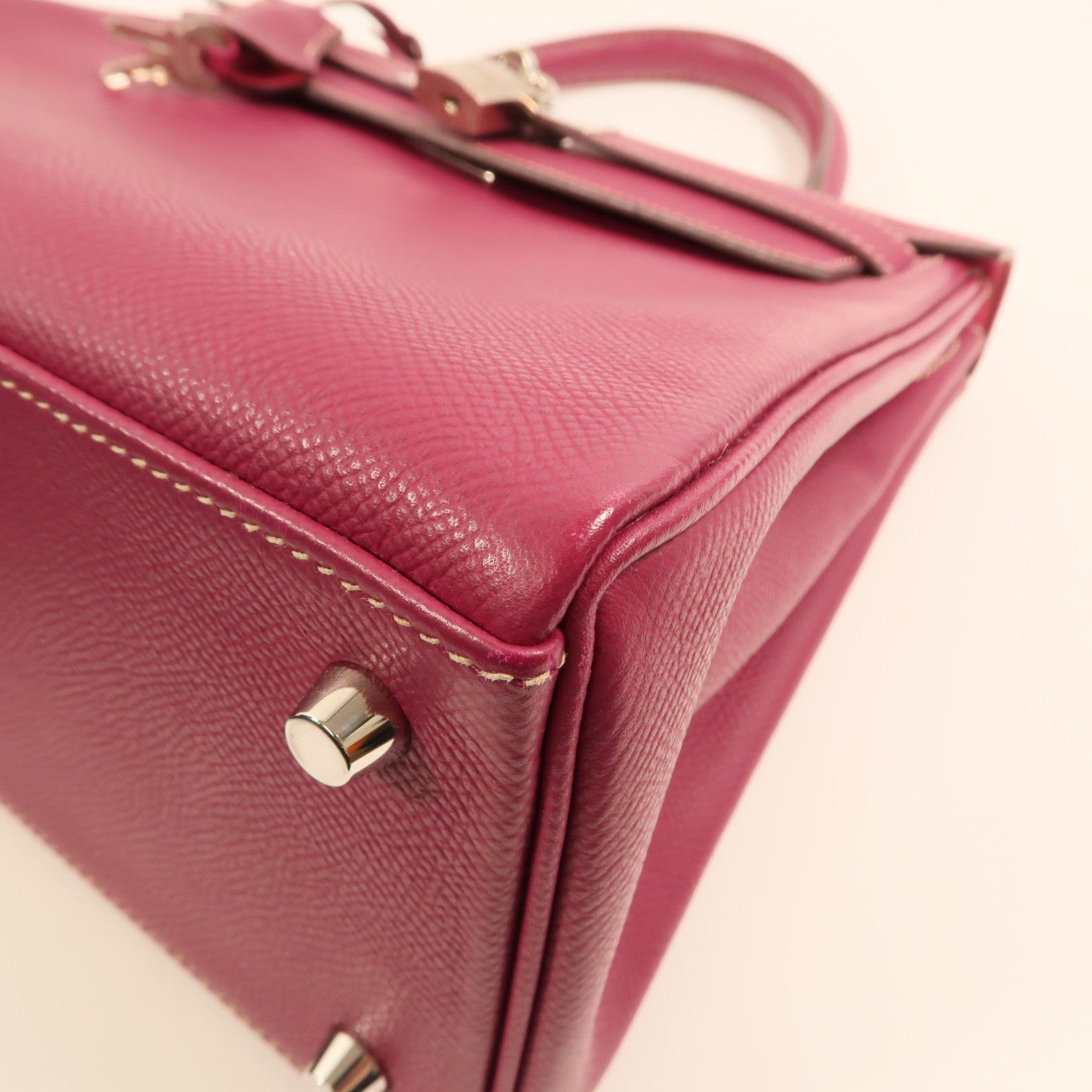 HERMES Epsom皮革Kelly 28銀扣手挽肩背兩用袋 Rose Tyrien/Rose Pourpre
