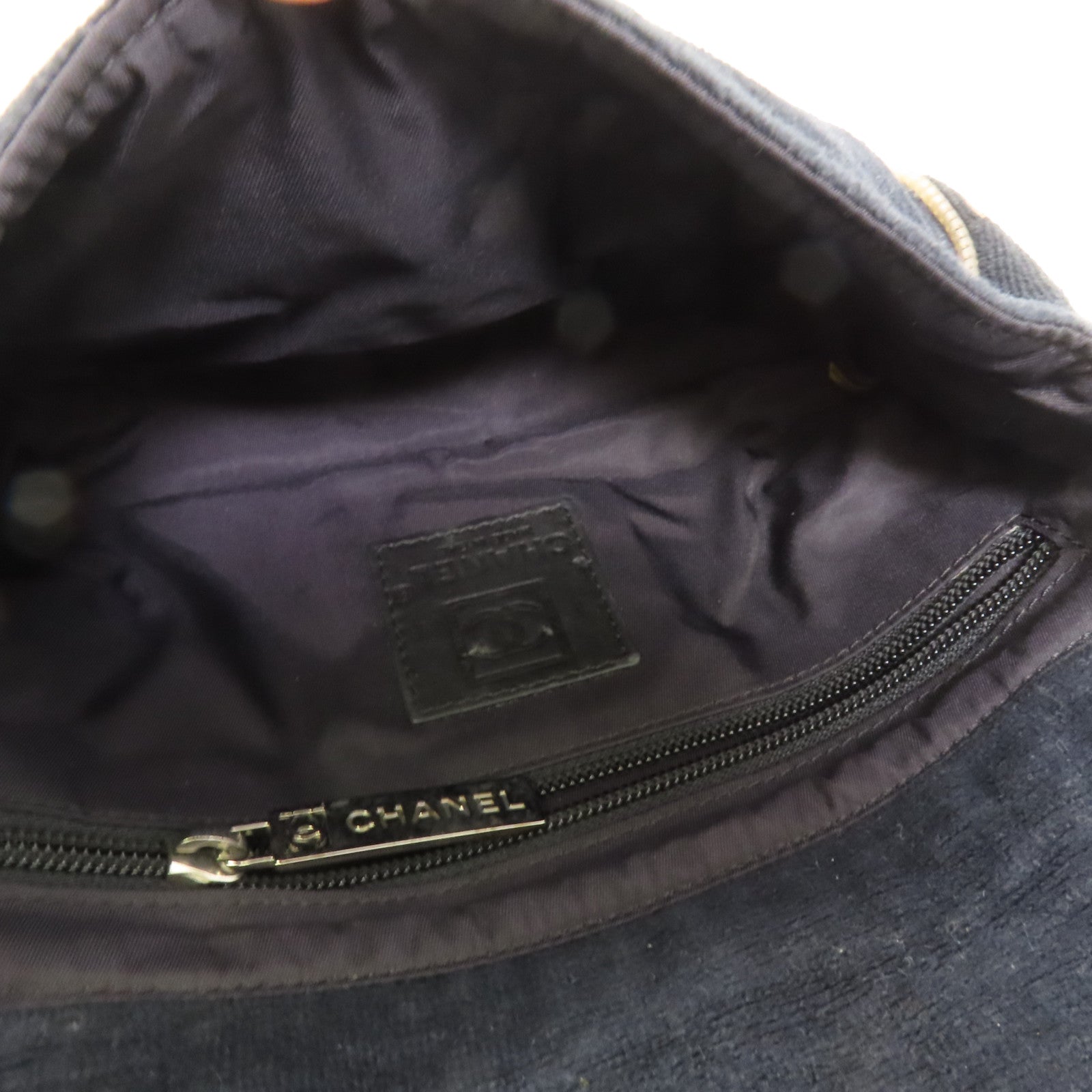 CHANEL 棉質Chain Shoulder銀扣肩背袋