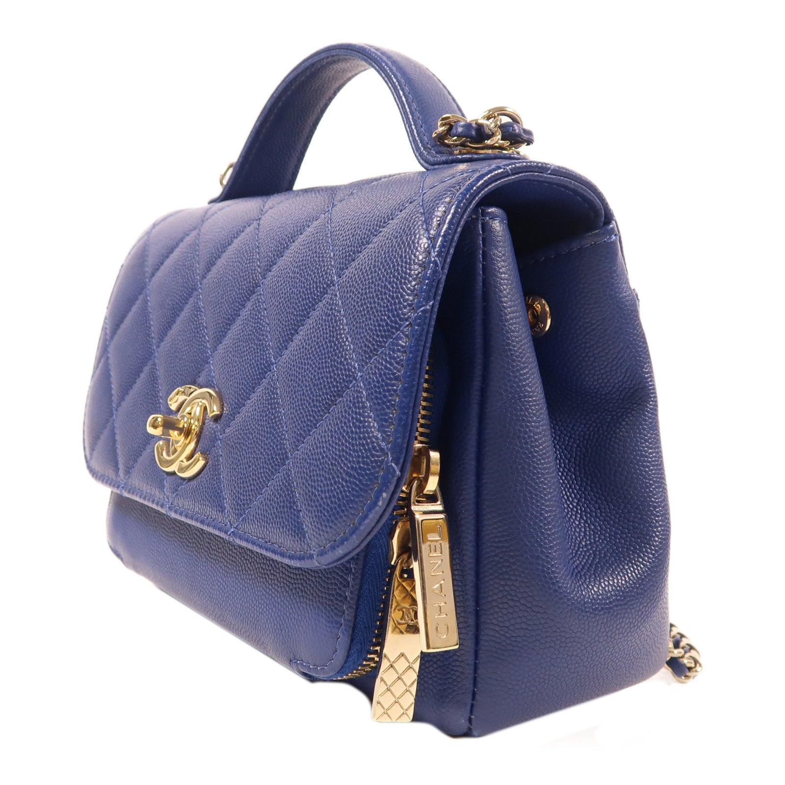 CHANEL 牛皮皮革Shoulder bag金扣鏈帶肩背袋深藍色