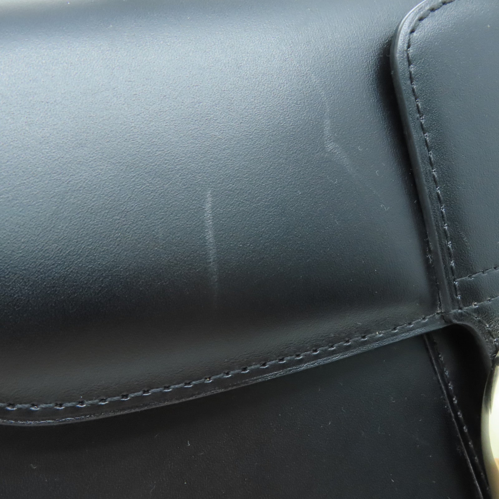 SELECTION Cowhide Leather Delvaux Brillant Gold Buckle Handle Shoulder Bag Black