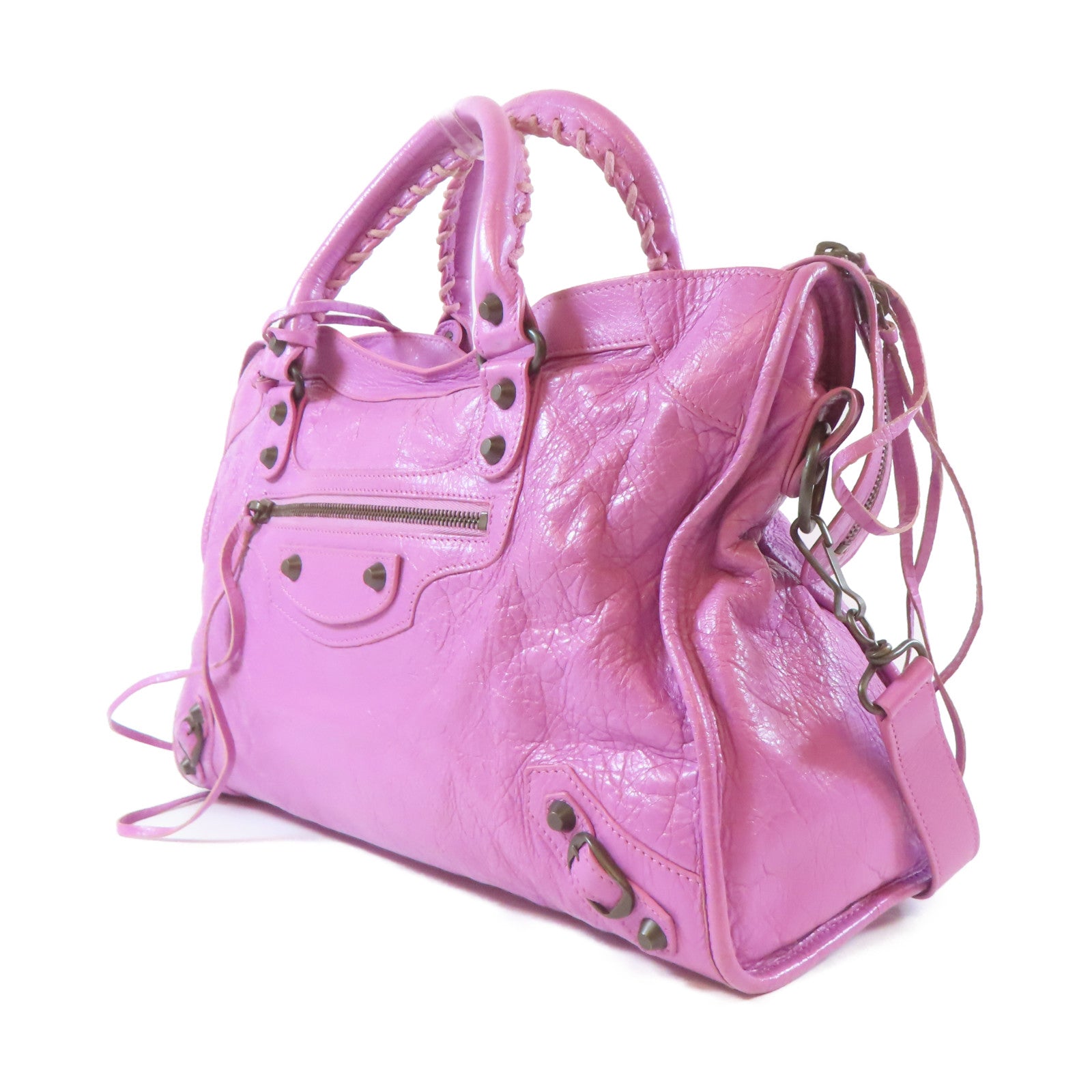 BALENCIAGA 羊皮皮革City黑扣手挽肩背兩用袋紫色