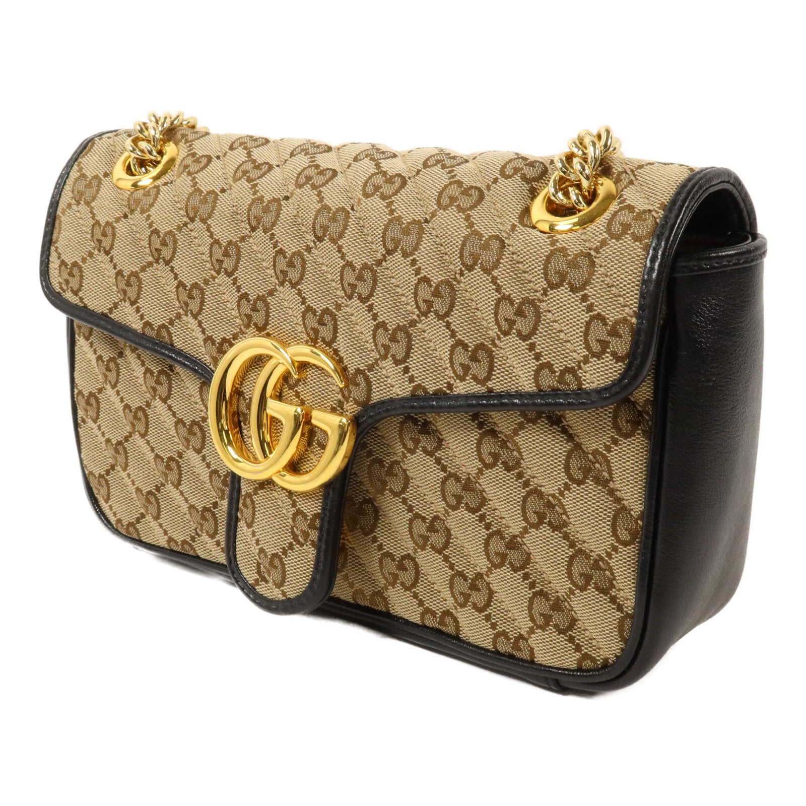 GUCCI 帆布/牛皮皮革GG Marmont Shoulder Bag鏈帶肩背袋