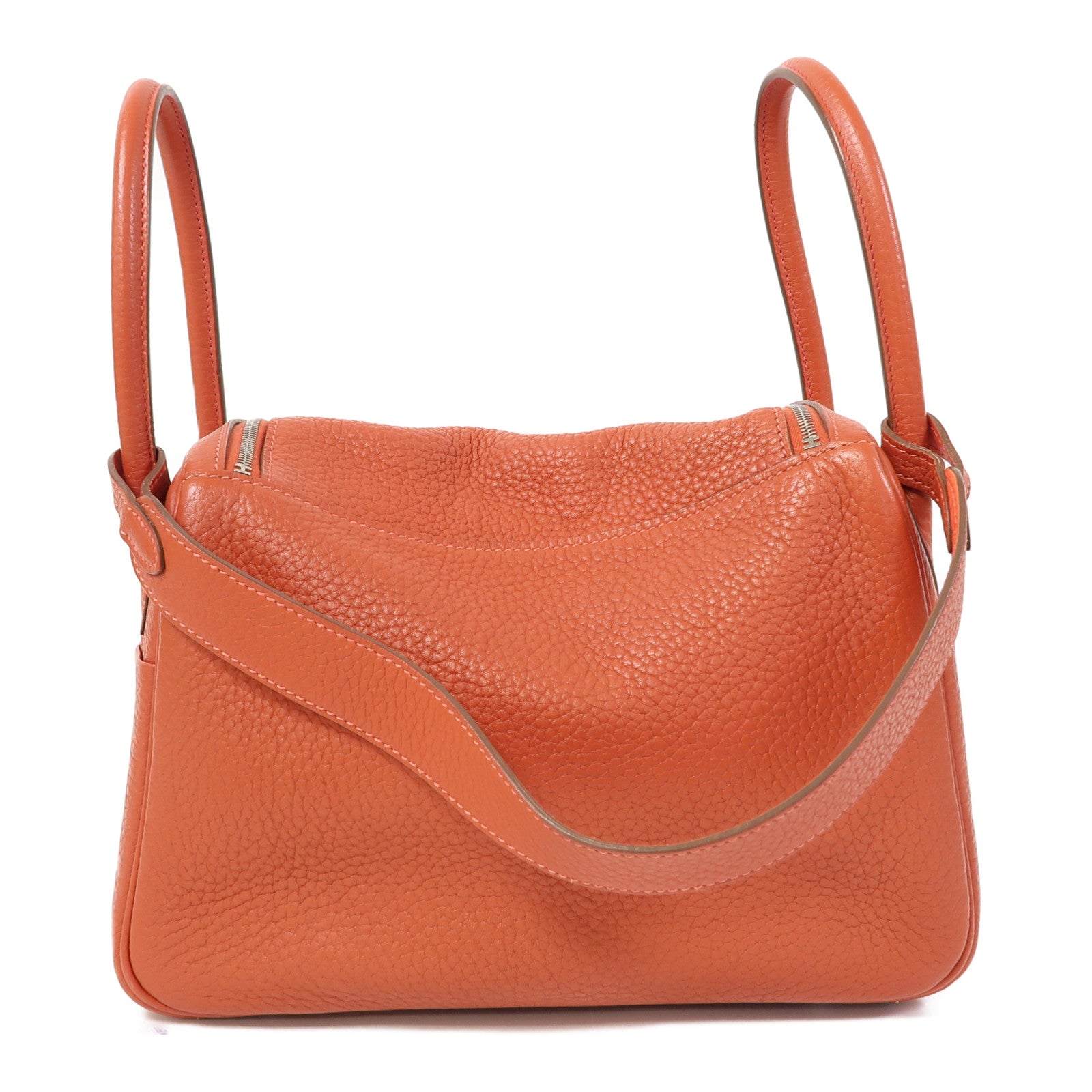 HERMES 【激減優惠】Clemence皮革Lindy 26銀扣手挽肩背兩用袋Capucine/橘色
