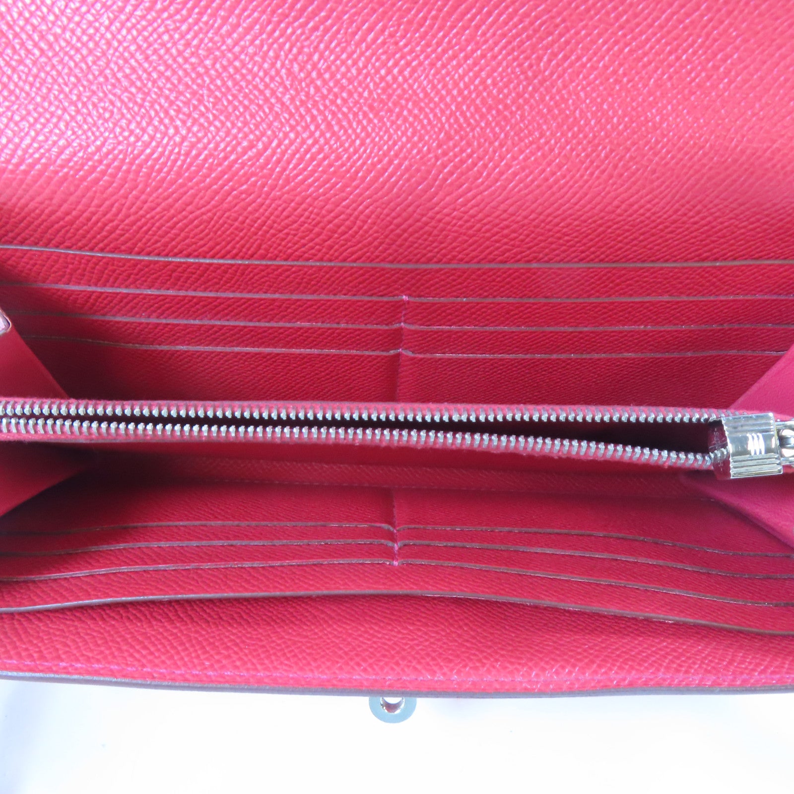 HERMES Epsom皮革Kelly Wallet銀扣長錢包Rouge Casaque/紅色