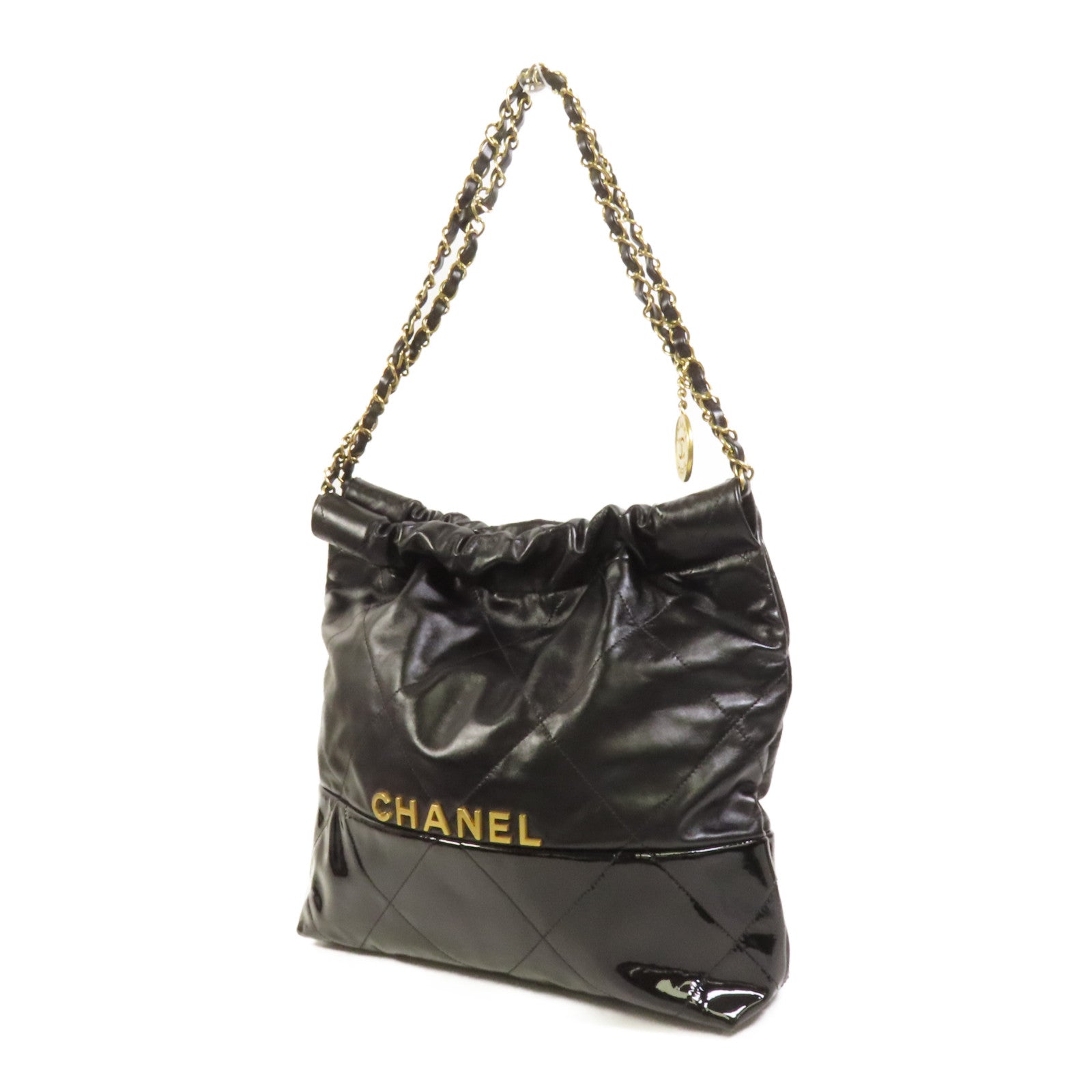 CHANEL 牛皮皮革/漆皮皮革Chanel 22 Small金扣鏈帶肩背袋