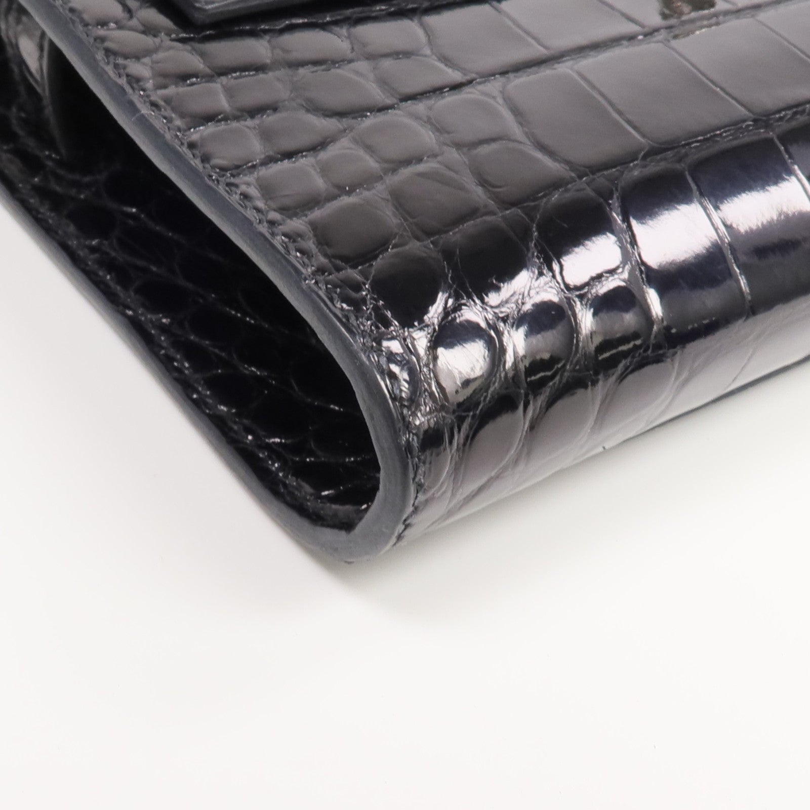 HERMES Alligator皮革Kelly To Go銀扣肩背袋Noir