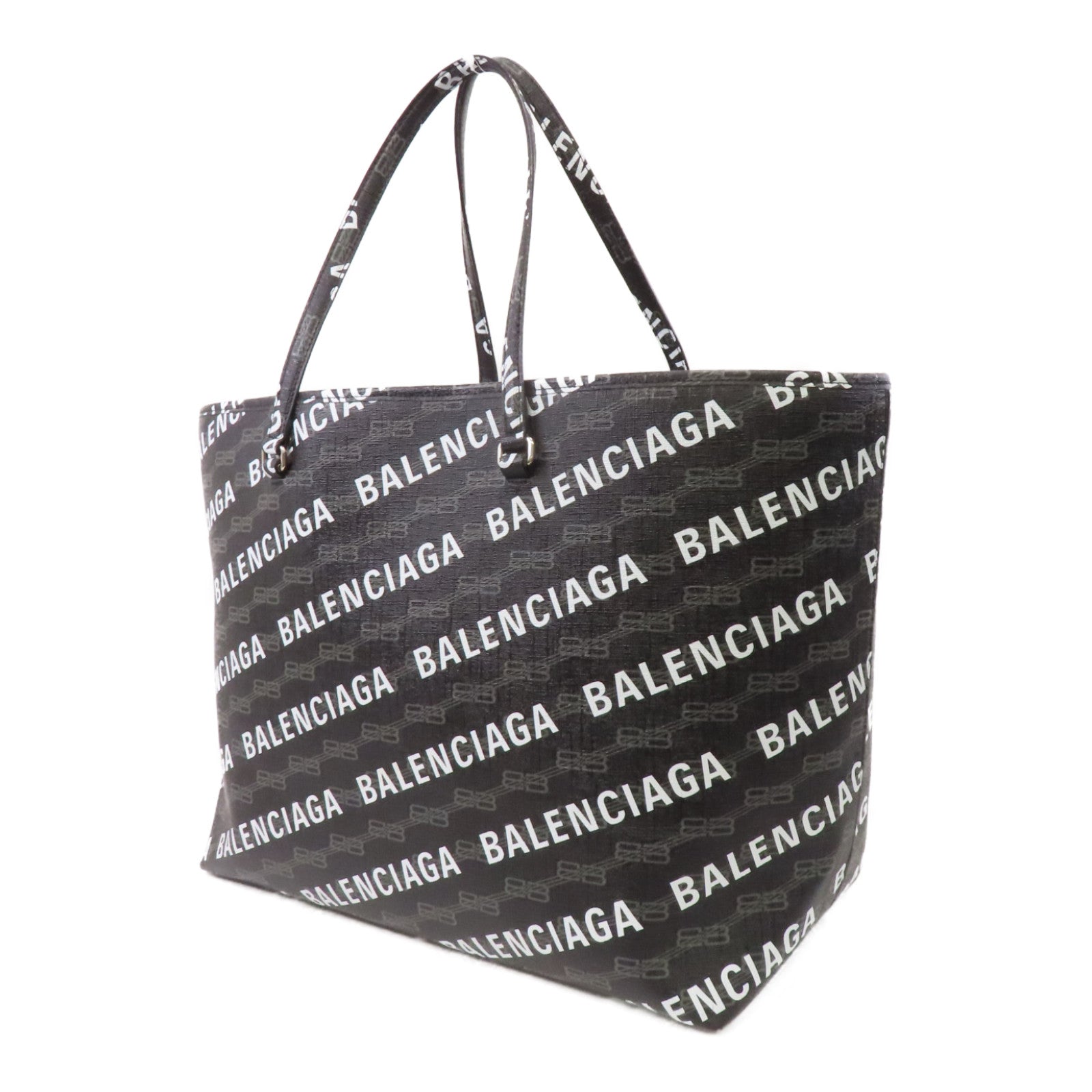 BALENCIAGA 塗層帆布Balenciaga Signature銀扣手挽袋黑色/白色
