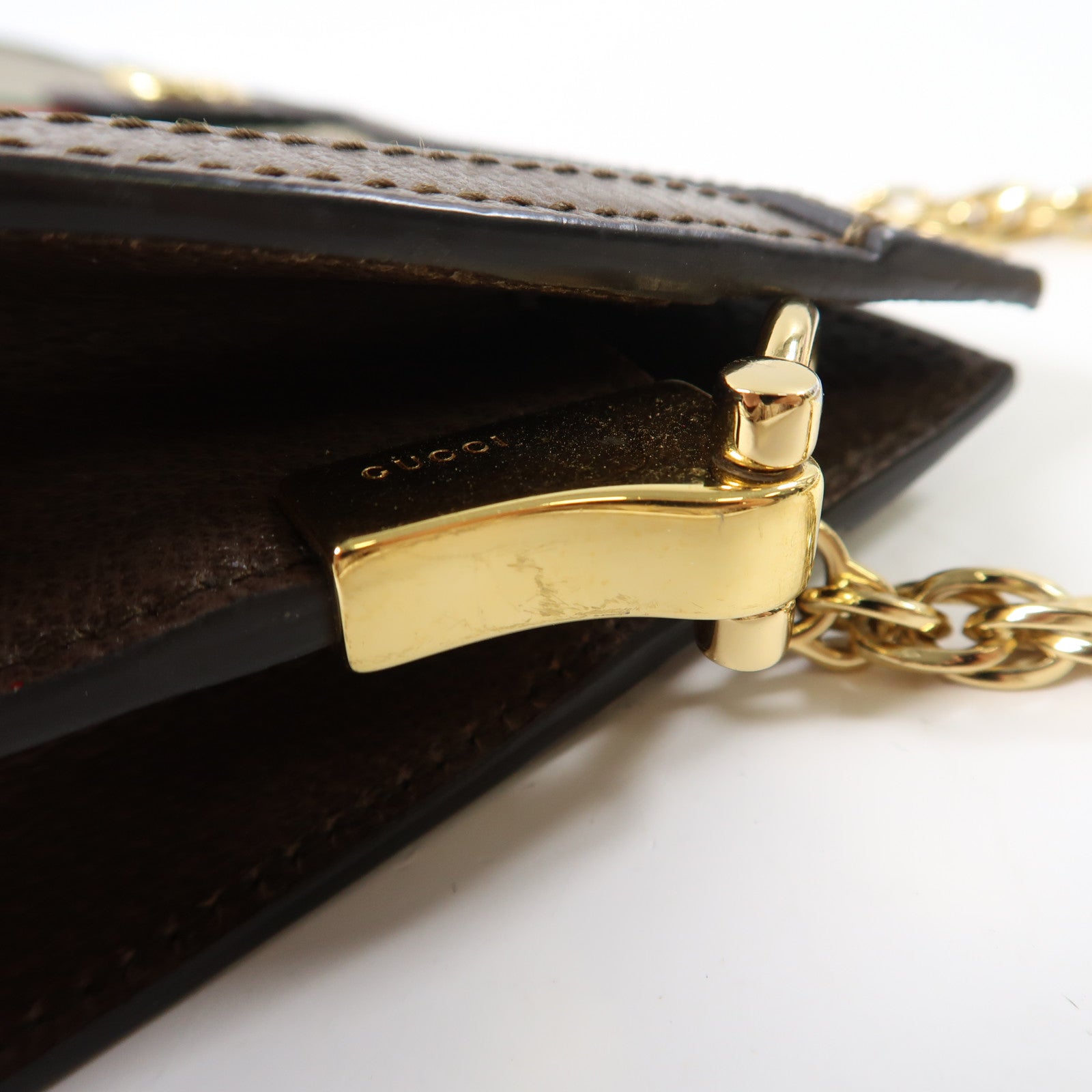 GUCCI 塗層帆布/皮革Ophidia Shoulder Bag金扣鏈帶金扣肩背袋啡色