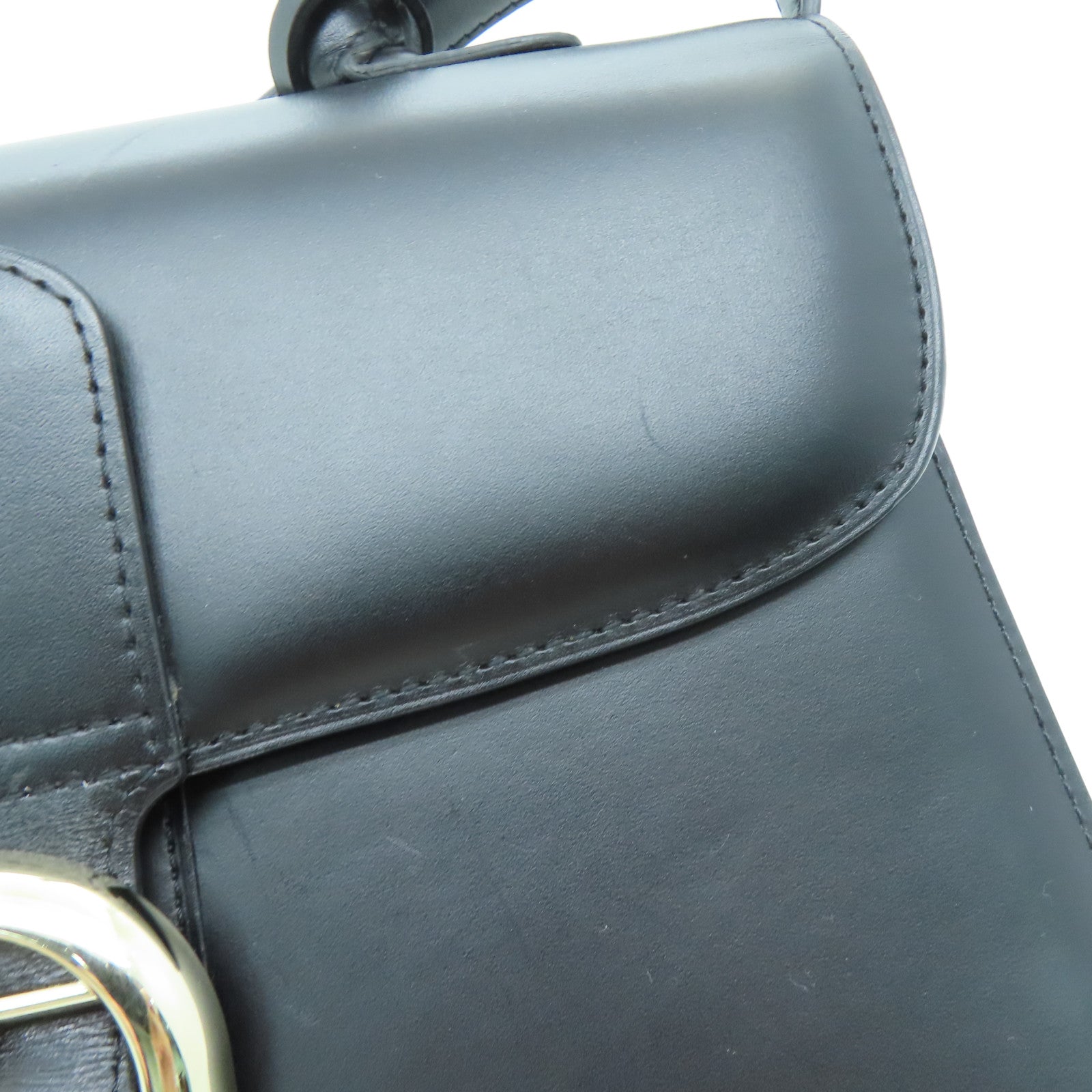 SELECTION Cowhide Leather Delvaux Brillant Gold Buckle Handle Shoulder Bag Black