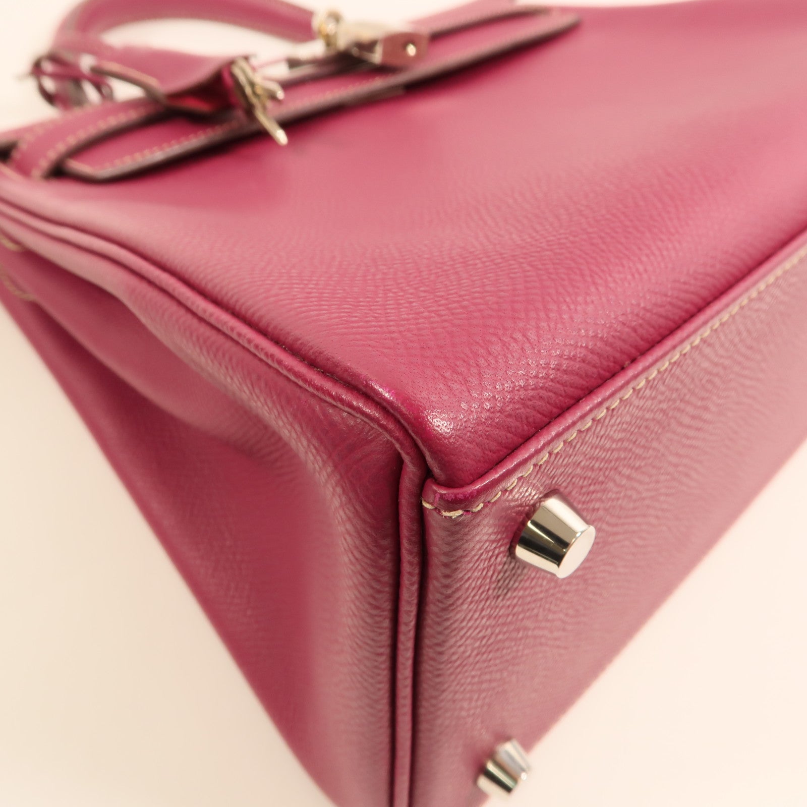 HERMES Epsom皮革Kelly 28銀扣手挽肩背兩用袋 Rose Tyrien/Rose Pourpre