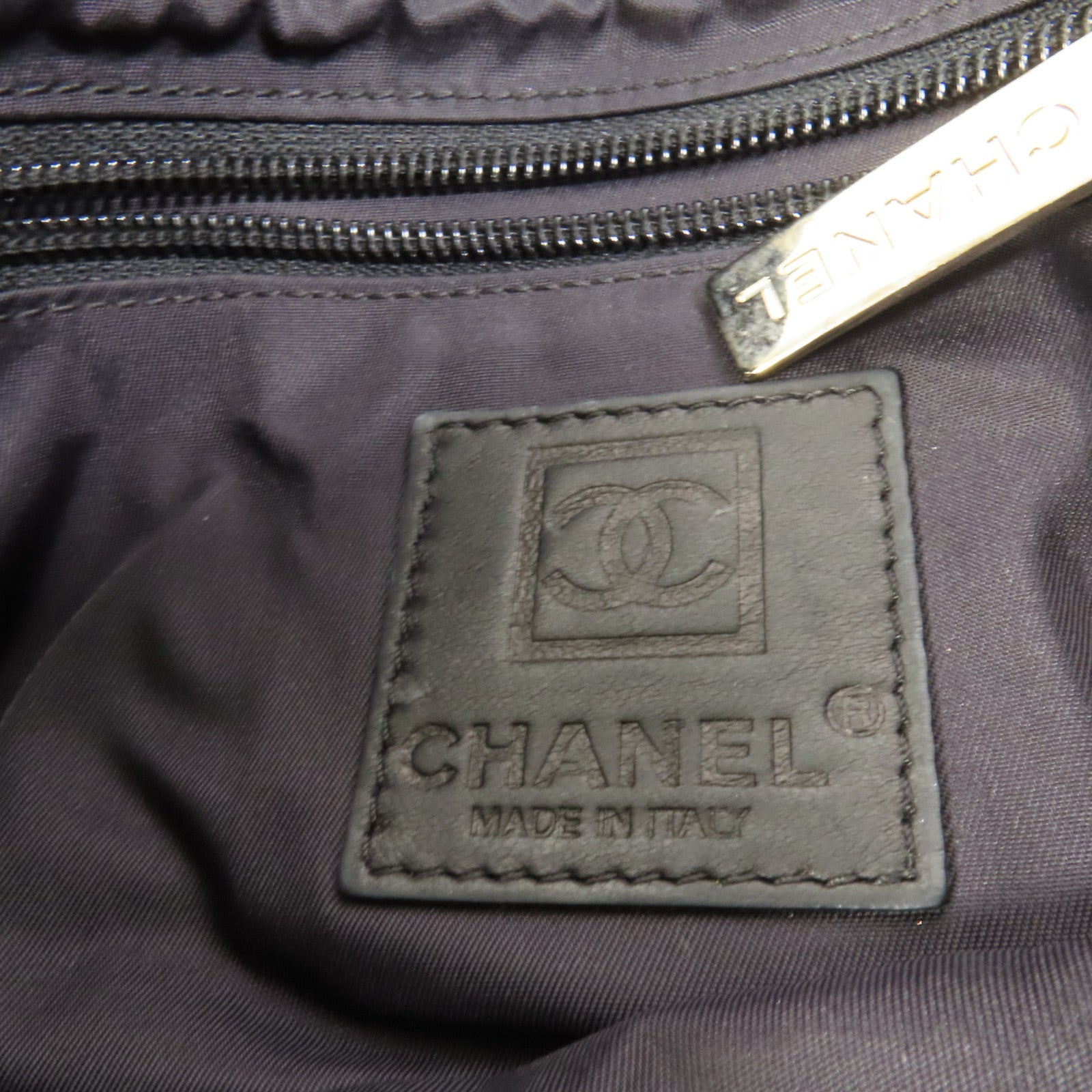 CHANEL 棉質Chain Shoulder銀扣肩背袋