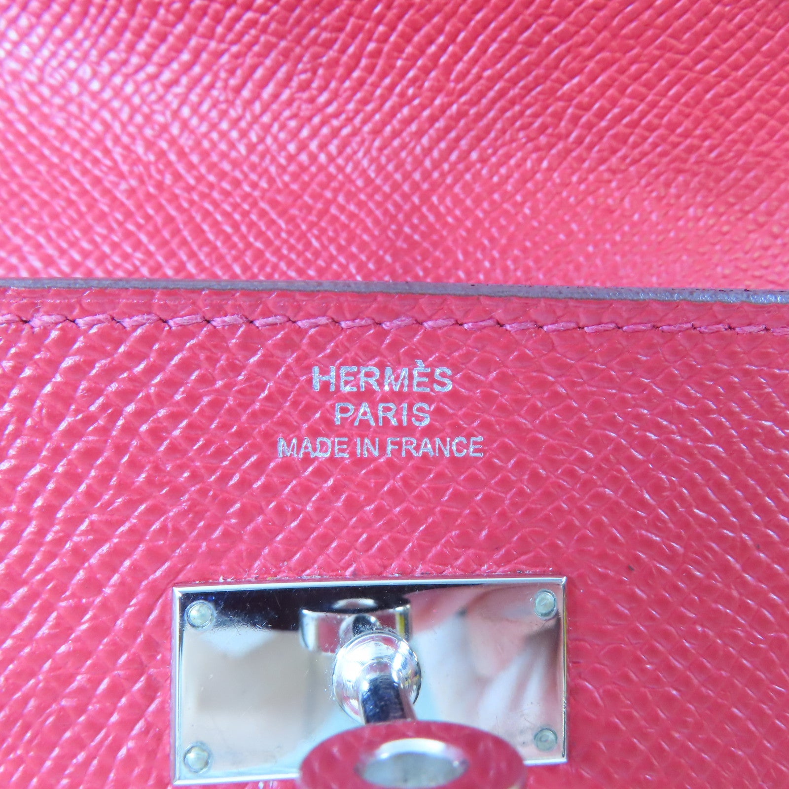 HERMES Epsom皮革Kelly Wallet銀扣長錢包Rouge Casaque/紅色
