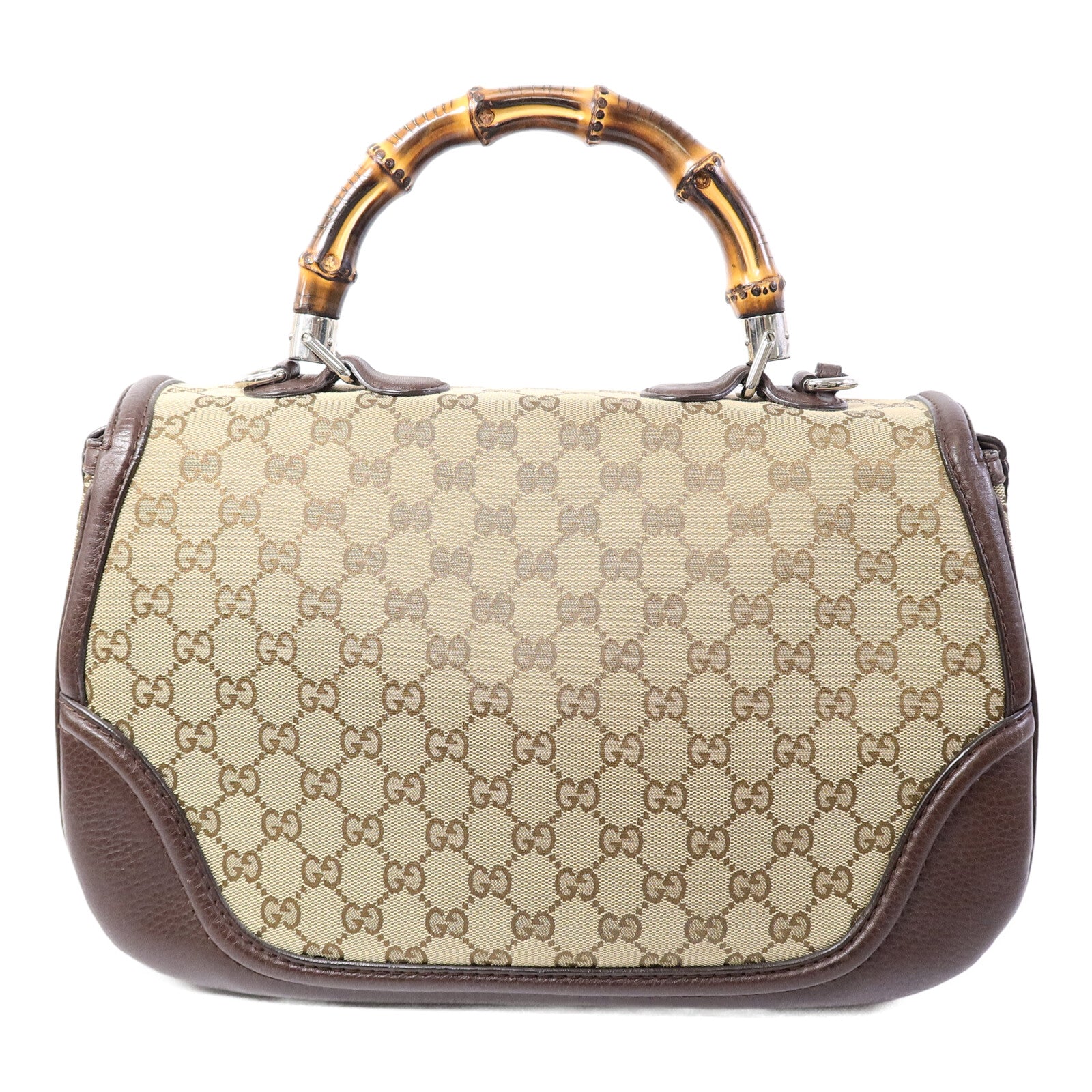 GUCCI 帆布Bamboo Top Handle手挽肩背兩用袋
