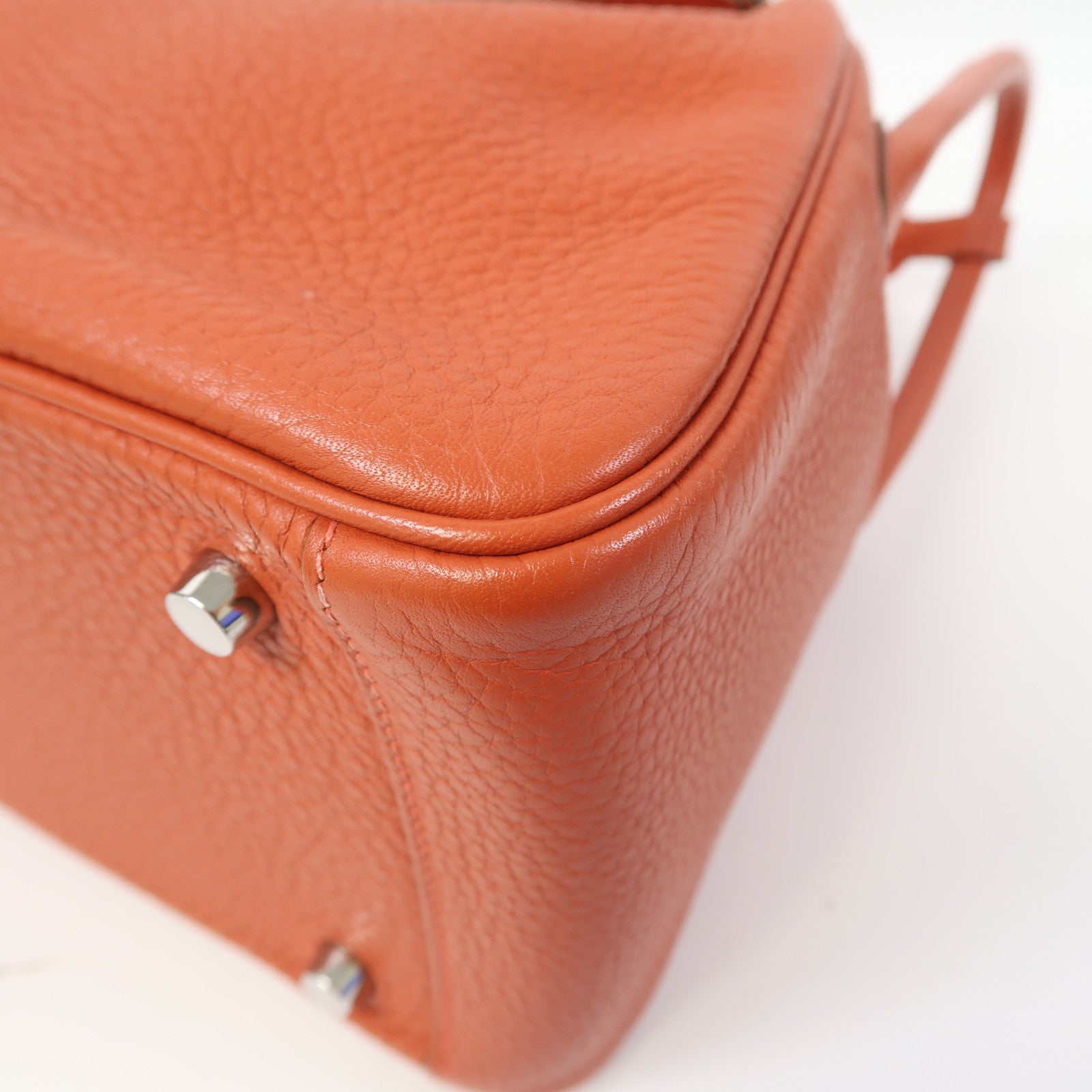 HERMES 【激減優惠】Clemence皮革Lindy 26銀扣手挽肩背兩用袋Capucine/橘色