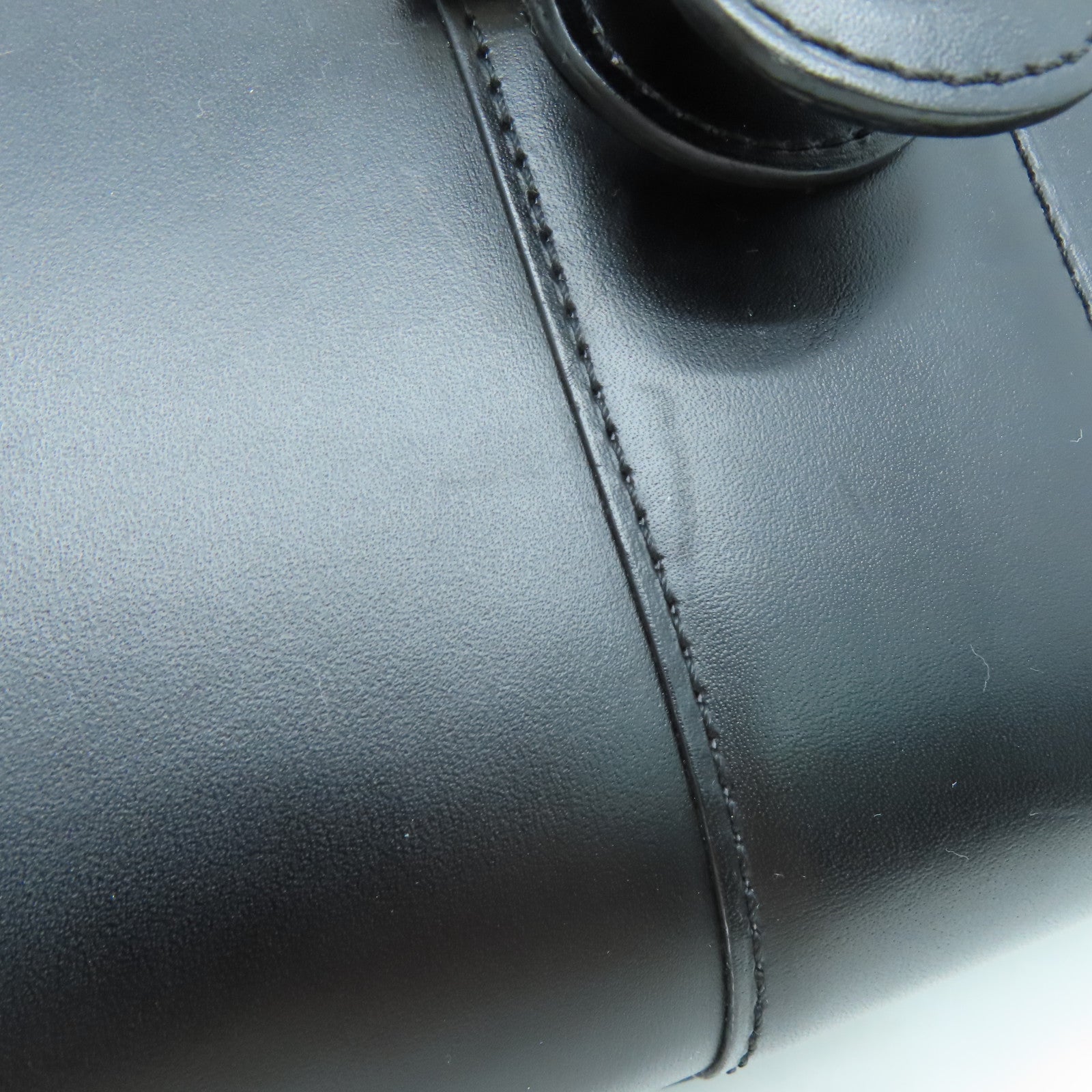 SELECTION Cowhide Leather Delvaux Brillant Gold Buckle Handle Shoulder Bag Black