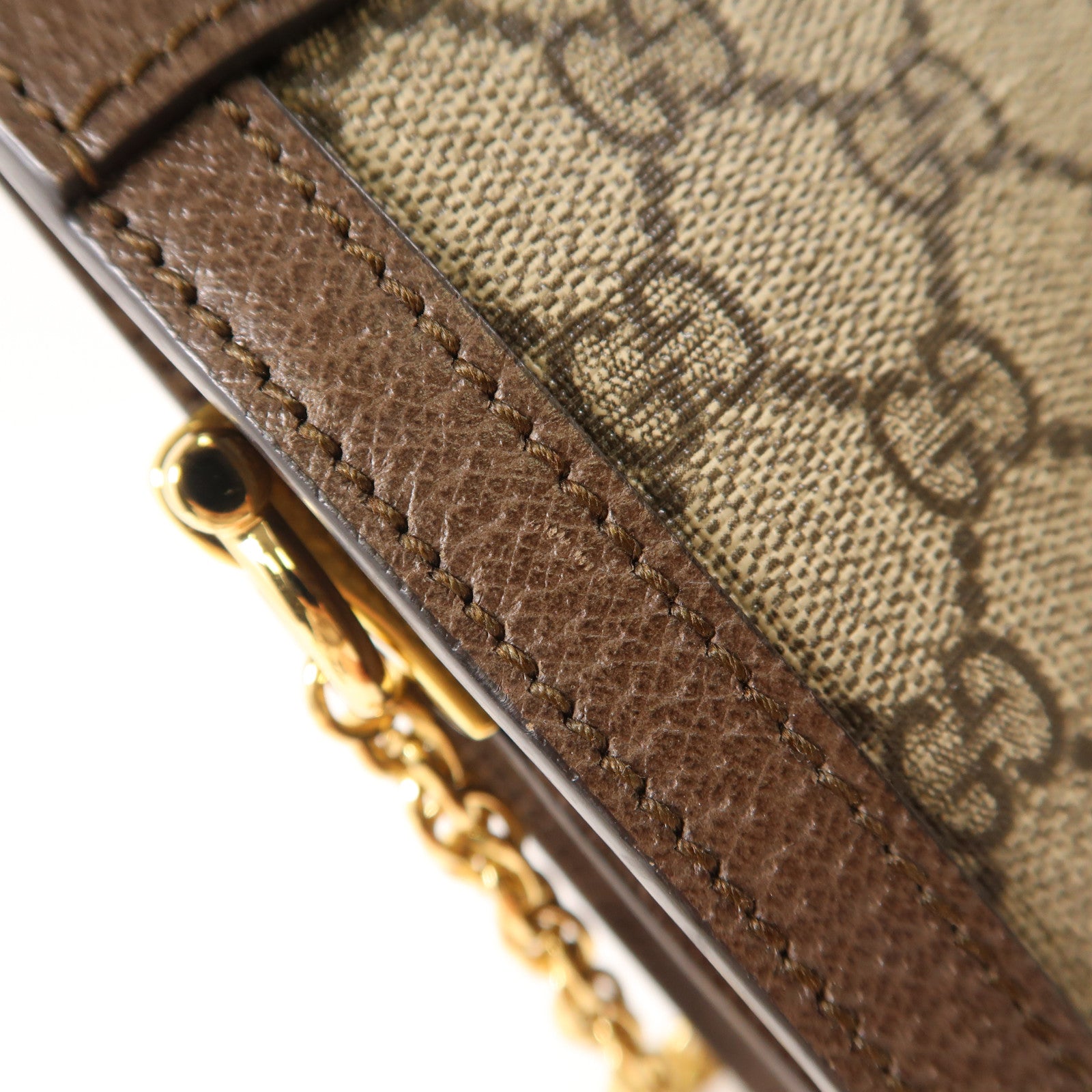 GUCCI 塗層帆布/皮革Ophidia Shoulder Bag金扣鏈帶金扣肩背袋啡色