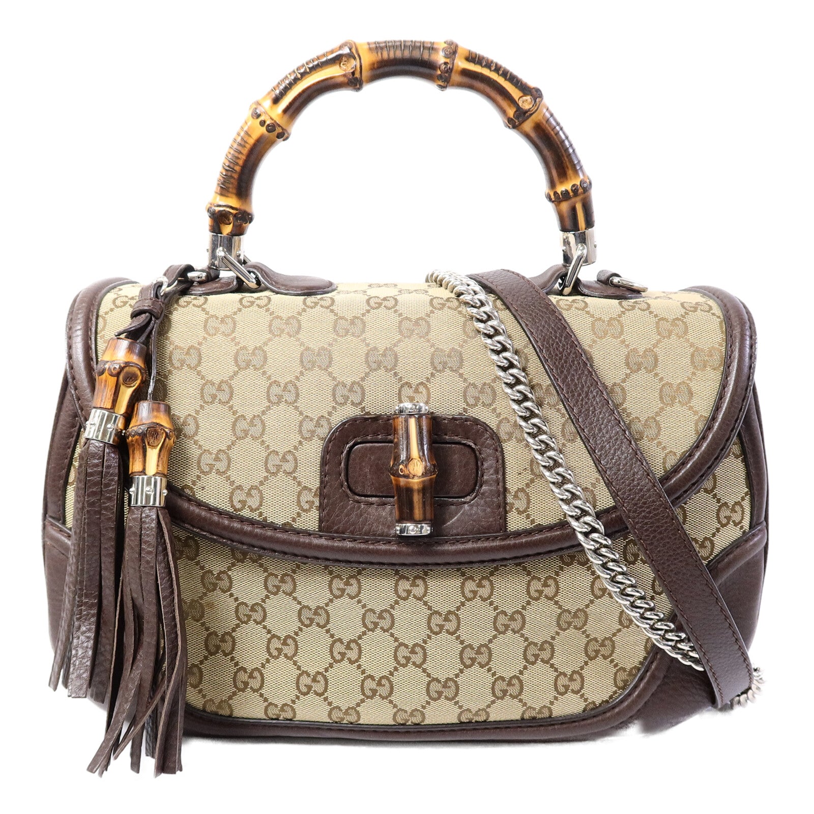 GUCCI 帆布Bamboo Top Handle手挽肩背兩用袋