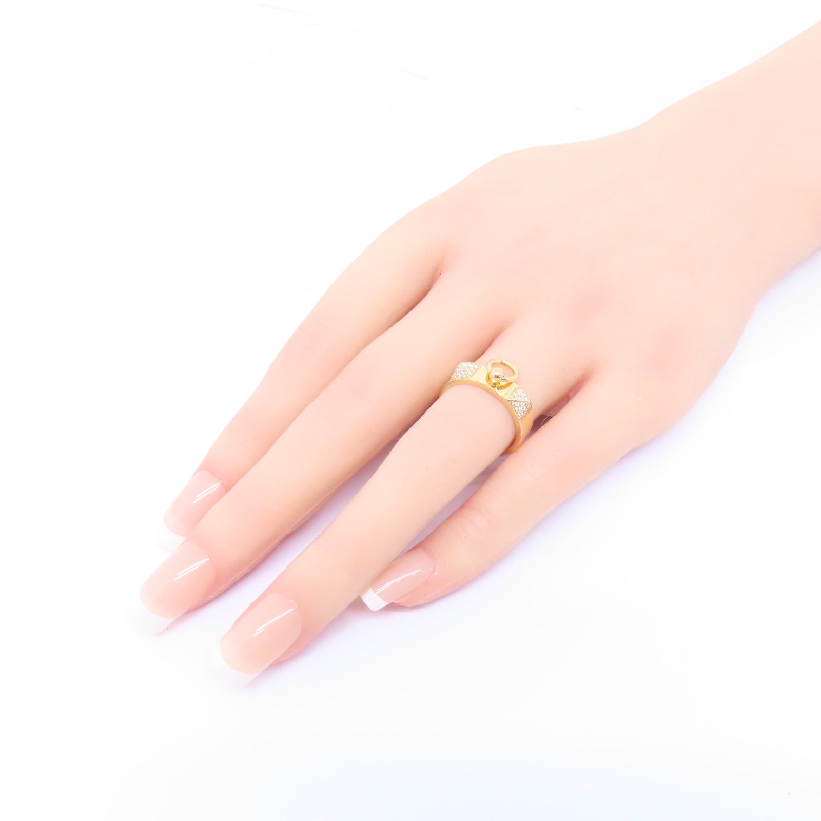 HERMES 18K玫瑰金Collier De Chien Ring 0.19ct鑽石戒指Hermes#52 US#6