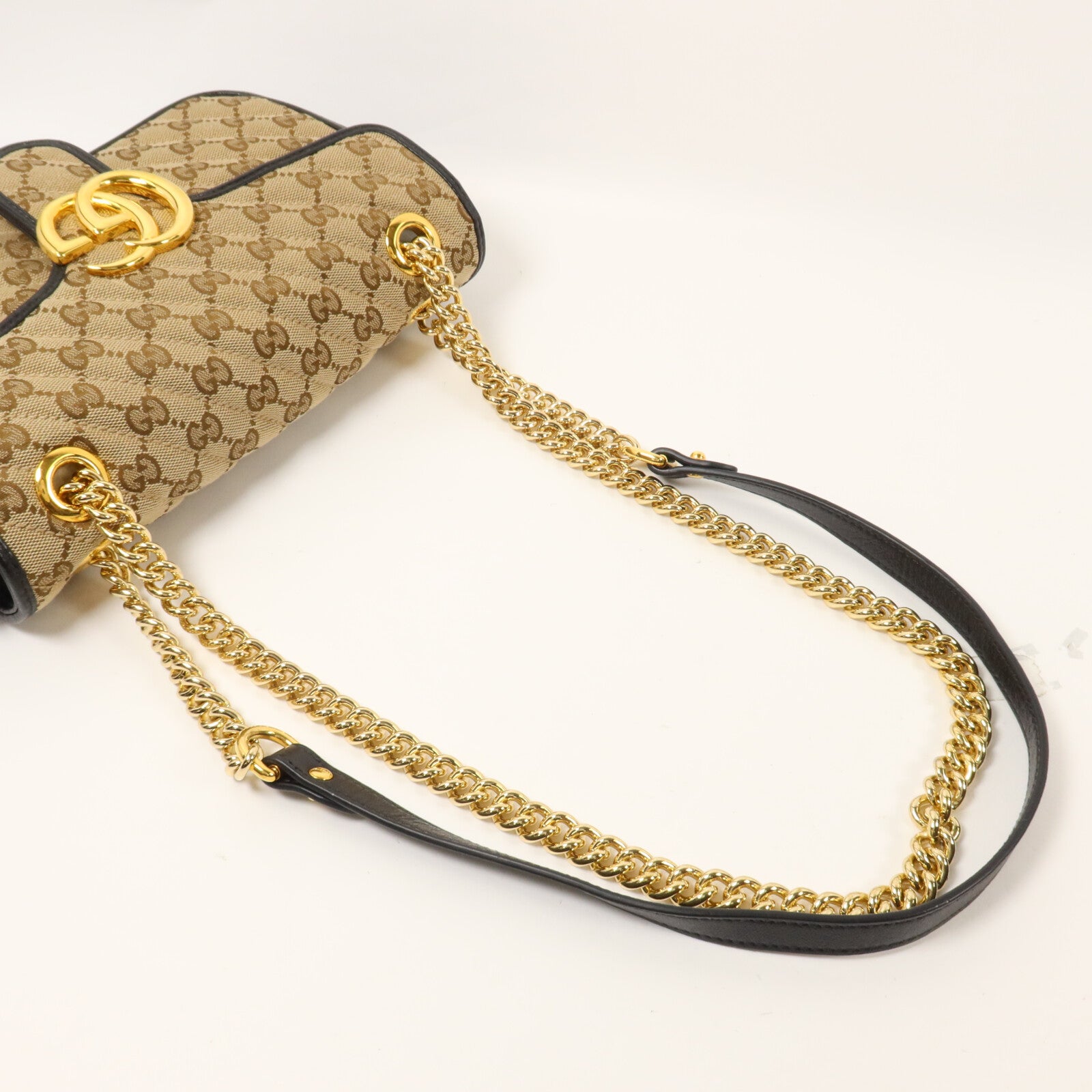 GUCCI 帆布/牛皮皮革GG Marmont Shoulder Bag鏈帶肩背袋