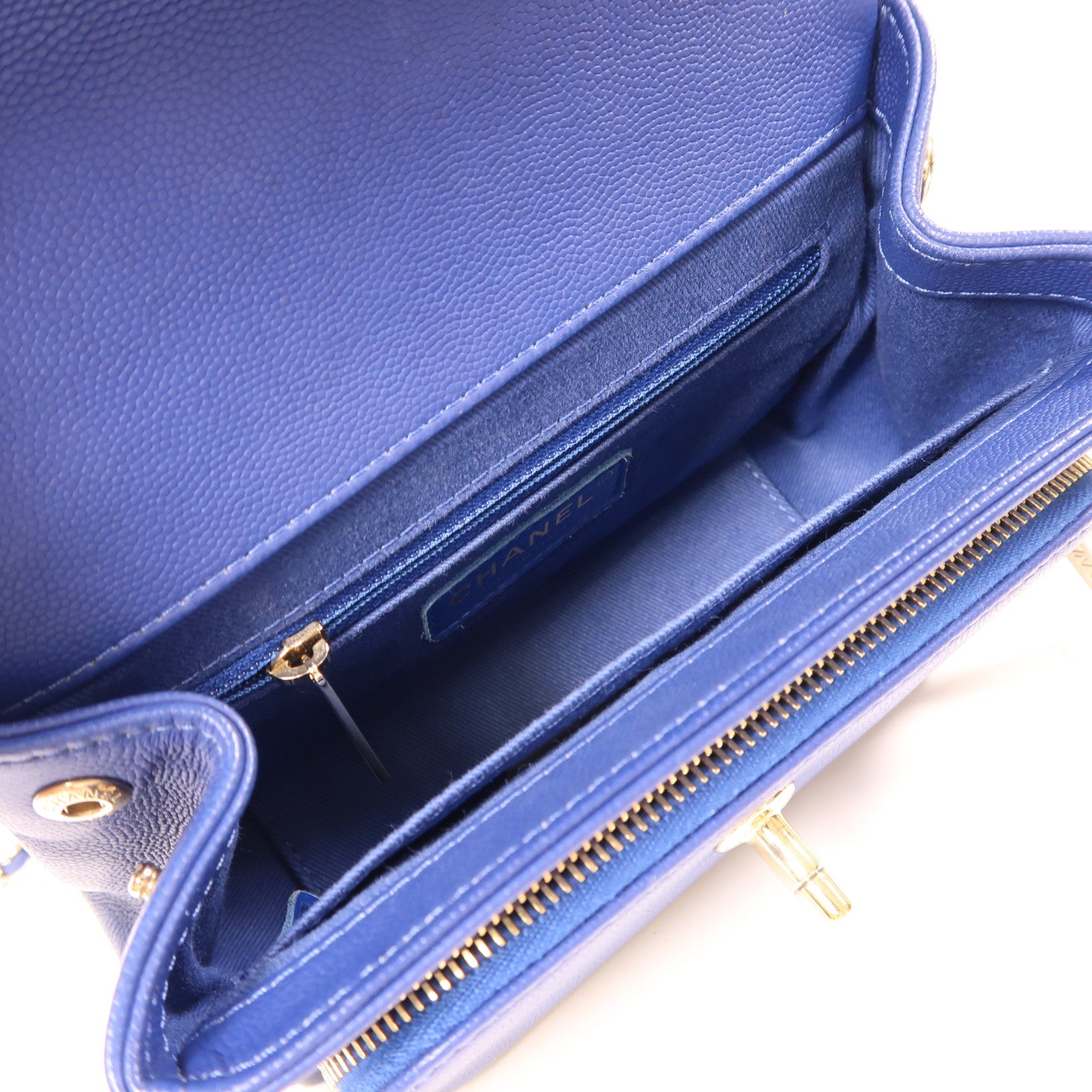 CHANEL 牛皮皮革Shoulder bag金扣鏈帶肩背袋深藍色