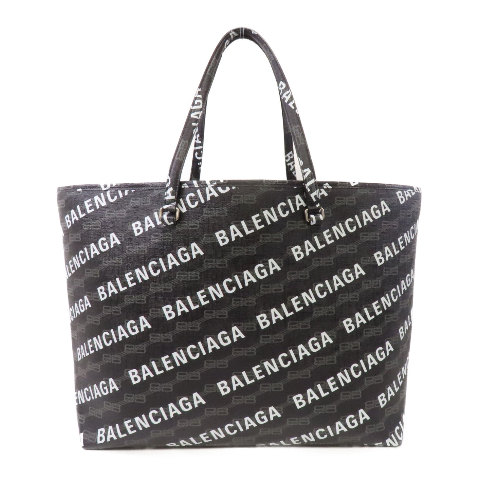 BALENCIAGA 塗層帆布Balenciaga Signature銀扣手挽袋黑色/白色