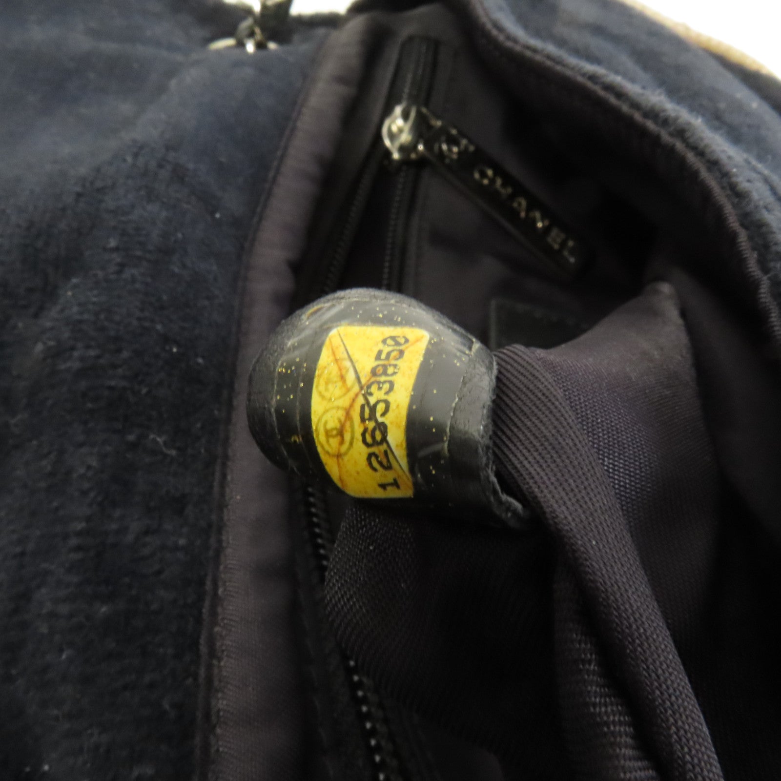 CHANEL 棉質Chain Shoulder銀扣肩背袋