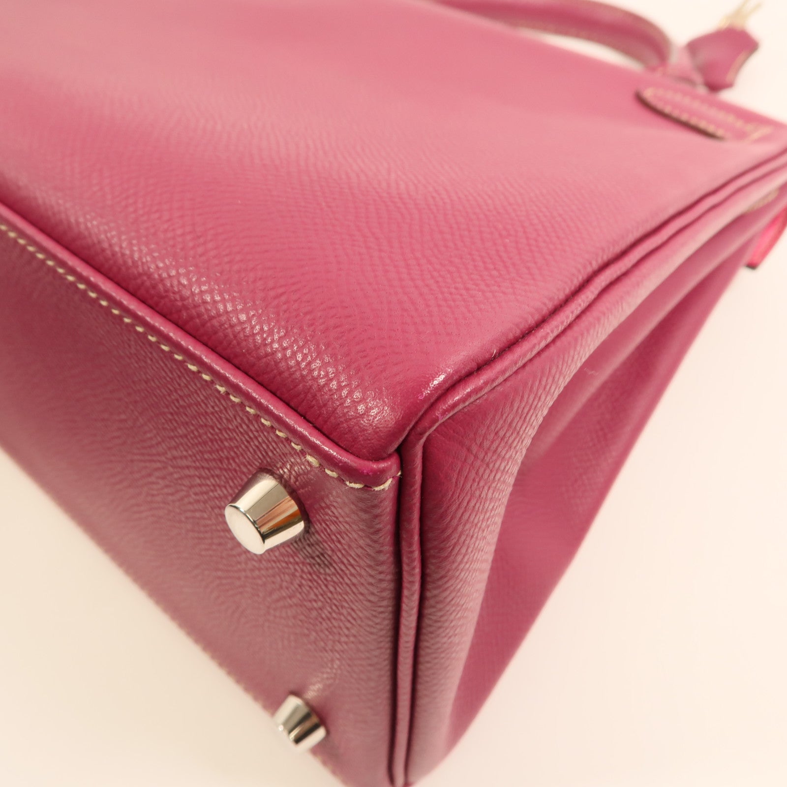 HERMES Epsom皮革Kelly 28銀扣手挽肩背兩用袋 Rose Tyrien/Rose Pourpre