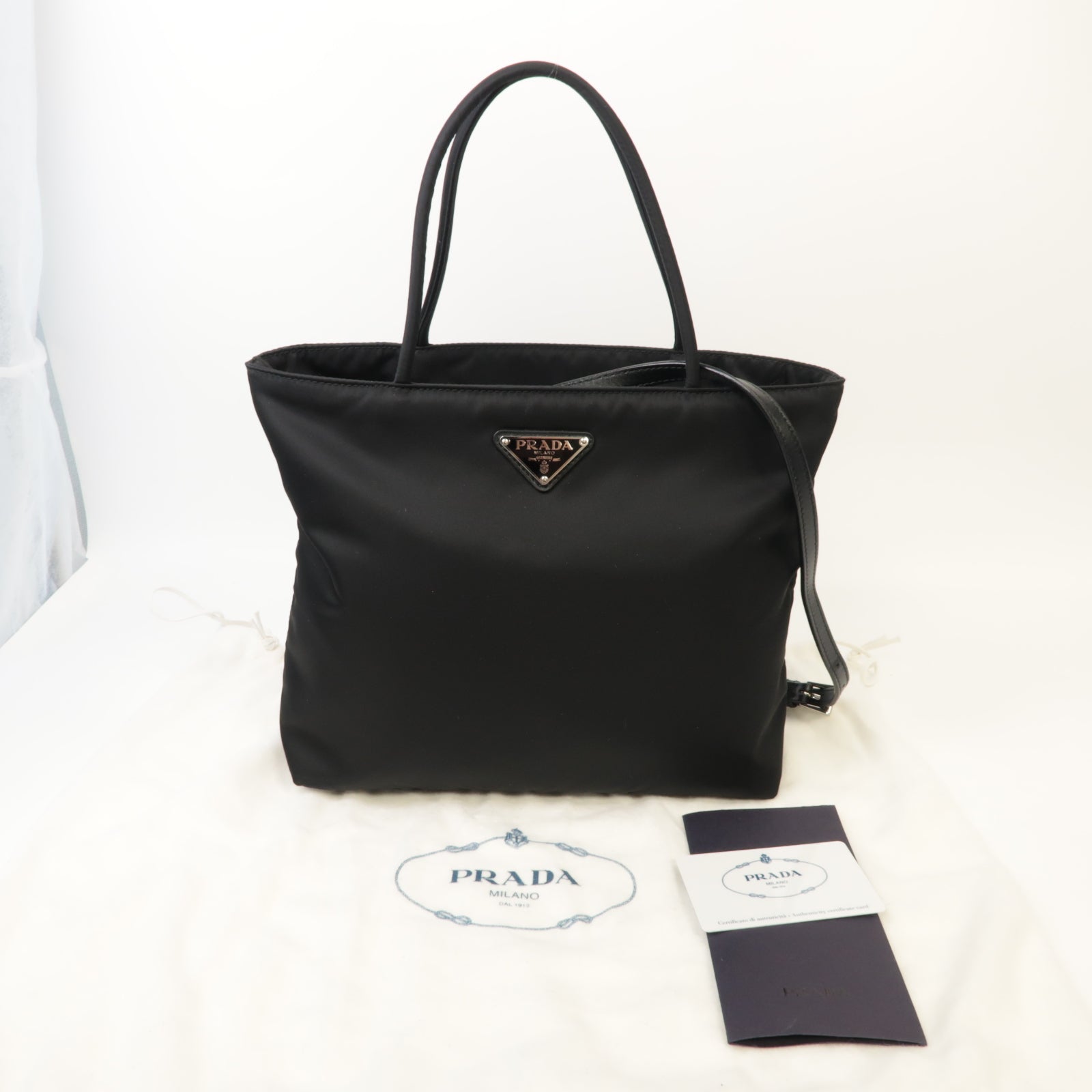 PRADA 【激減優惠】尼龍/皮革2 Way Shoulder銀扣手挽肩背兩用袋黑色