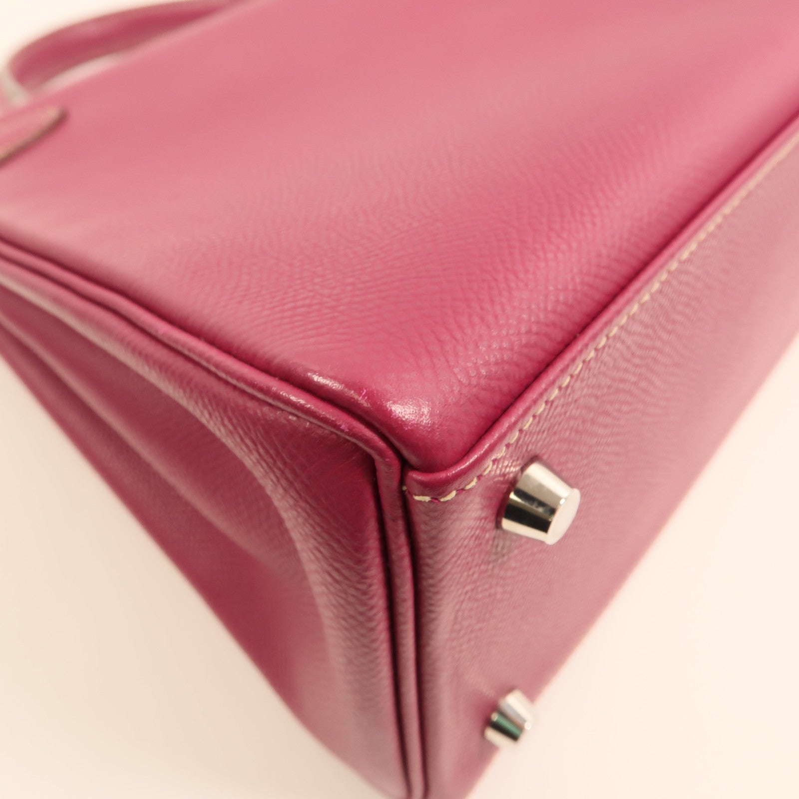 HERMES Epsom皮革Kelly 28銀扣手挽肩背兩用袋 Rose Tyrien/Rose Pourpre