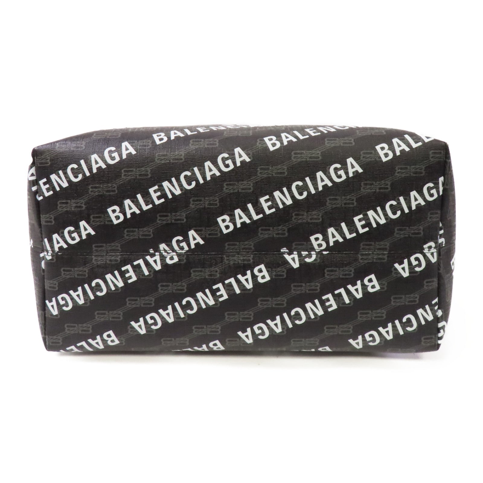 BALENCIAGA 塗層帆布Balenciaga Signature銀扣手挽袋黑色/白色