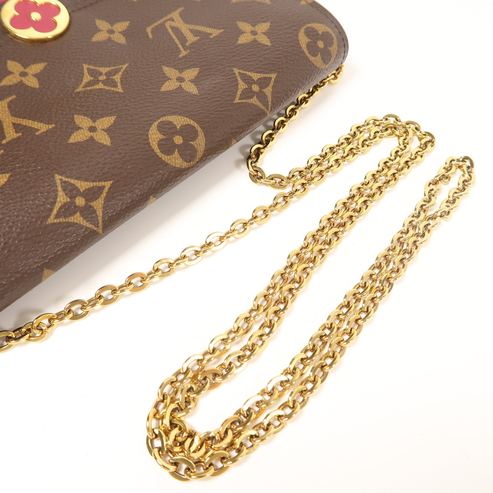 LOUIS VUITTON 【激減優惠】Monogram Flore金扣鏈帶肩背袋啡色/紅色