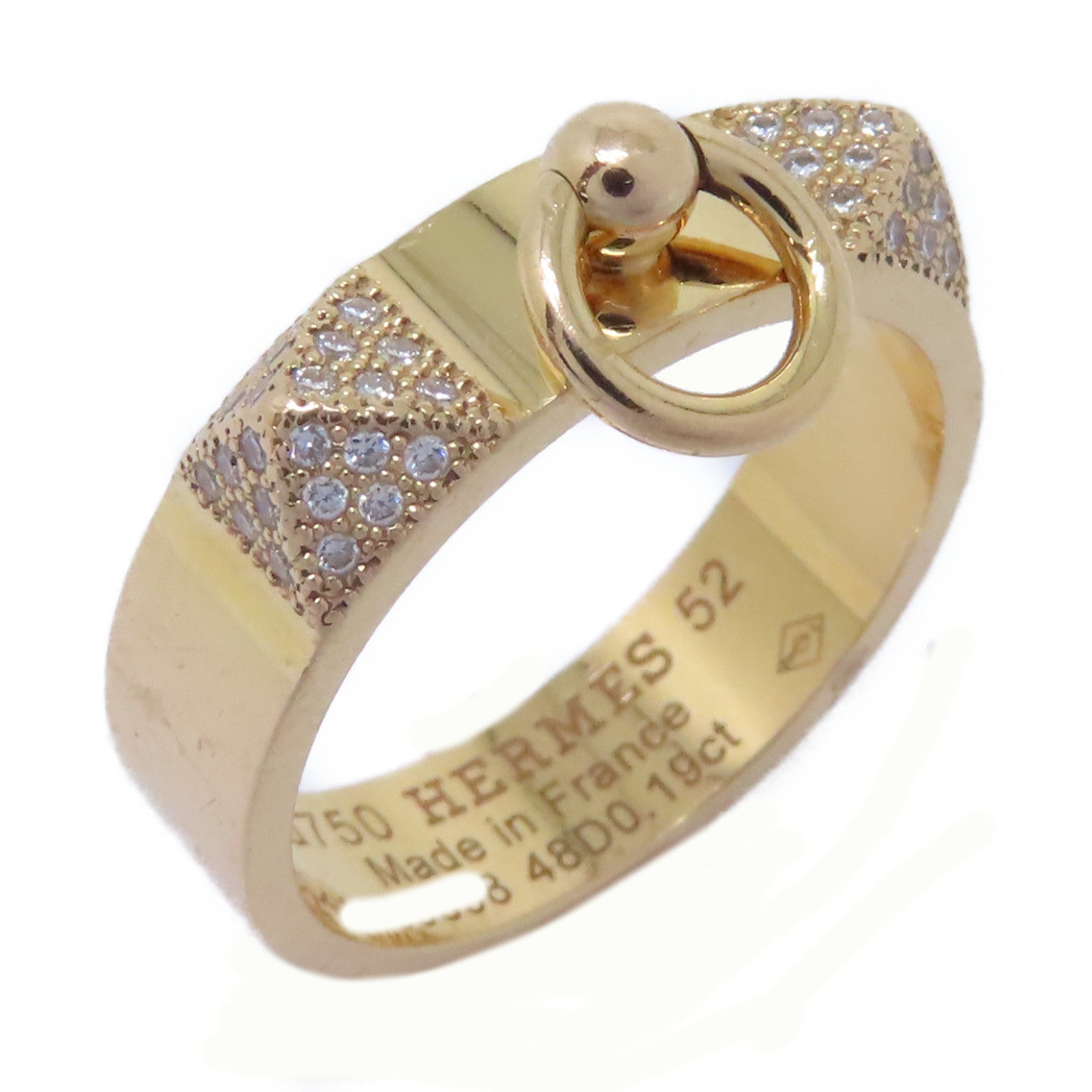 HERMES 18K玫瑰金Collier De Chien Ring 0.19ct鑽石戒指Hermes#52 US#6