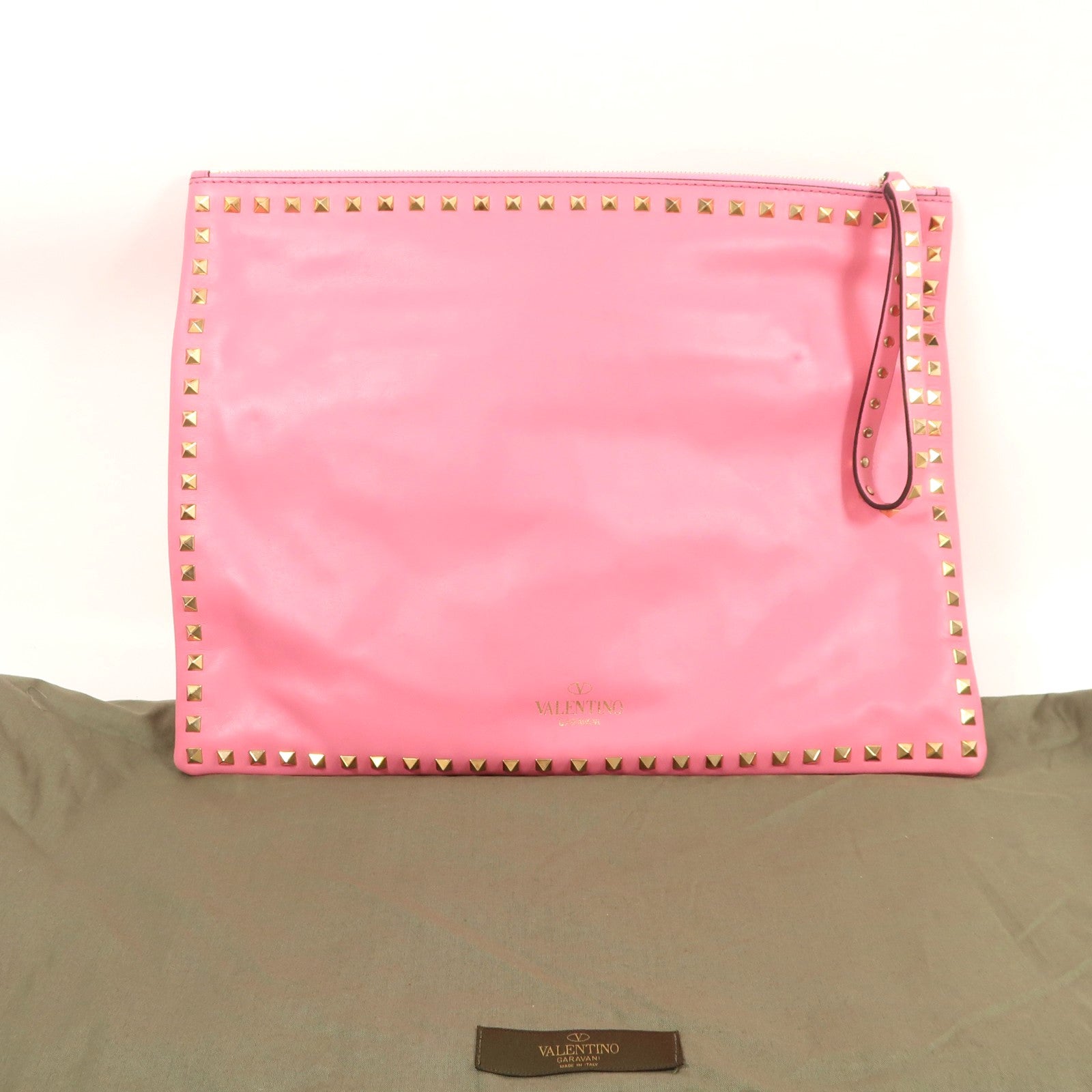 Valentino 【激減優惠】牛皮皮革Clutch金扣手拿包粉紅色