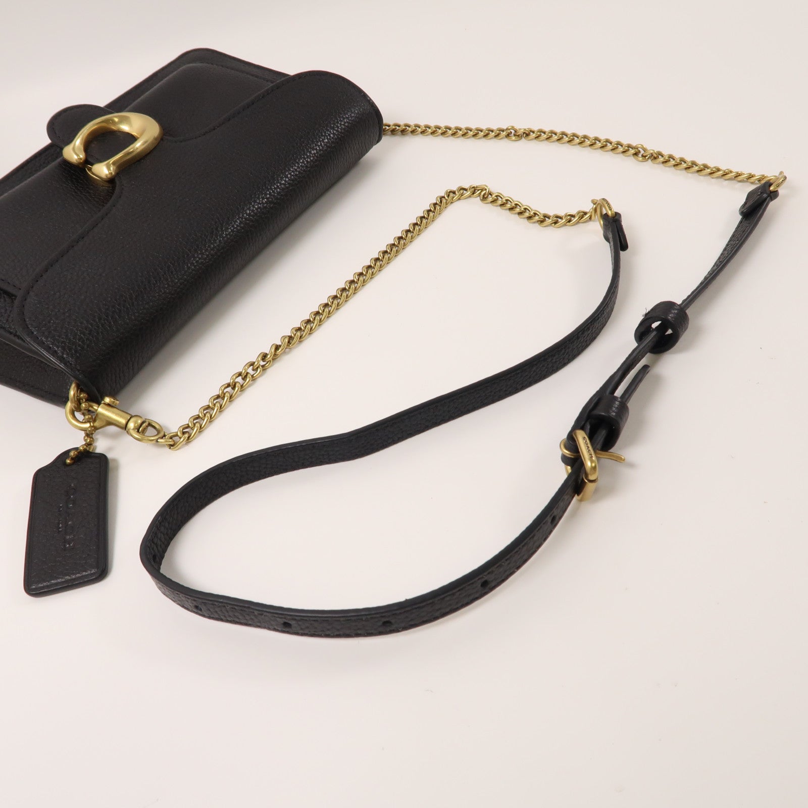 COACH 牛皮皮革Shoulder Bag金扣鏈帶肩背袋黑色
