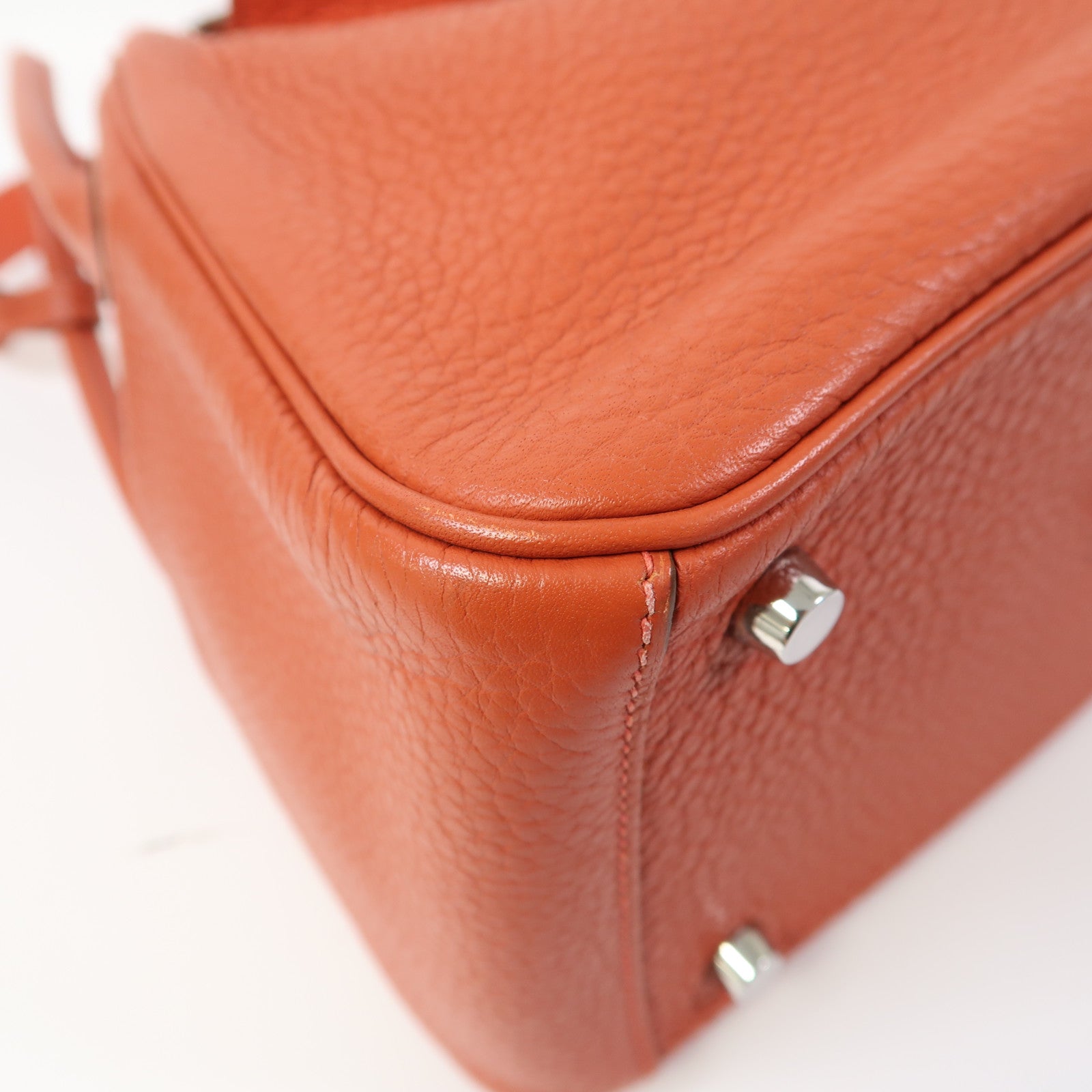 HERMES 【激減優惠】Clemence皮革Lindy 26銀扣手挽肩背兩用袋Capucine/橘色
