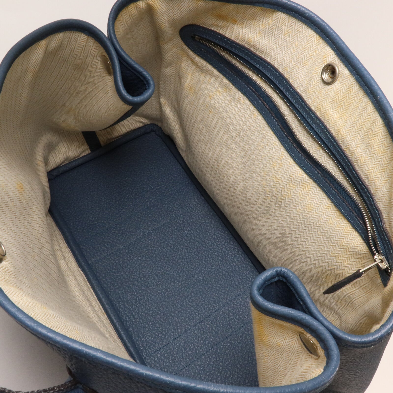 HERMES Negonda皮革Garden Party PM手挽袋Bleu Tempete