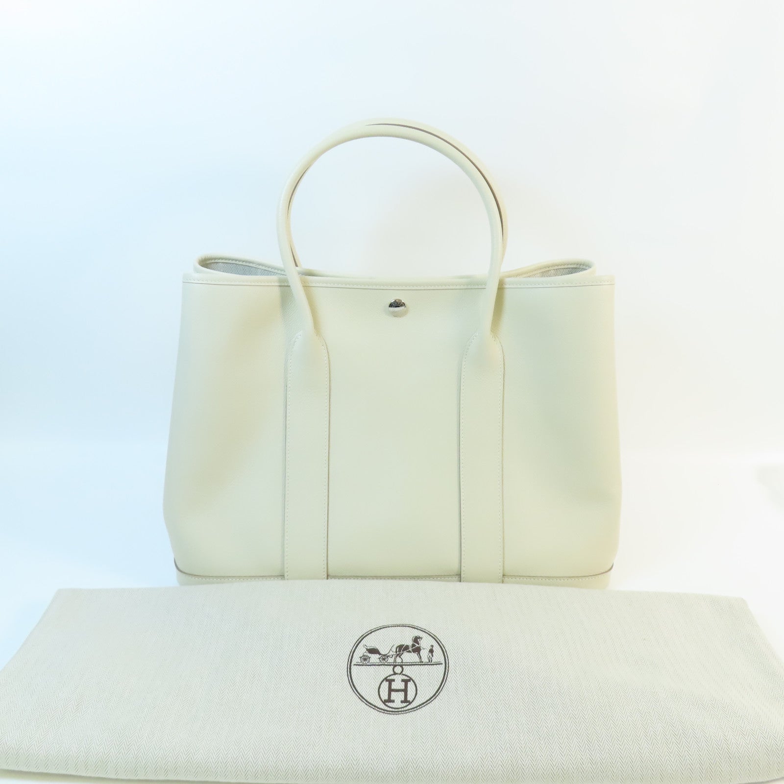 HERMES Epsom皮革Garden Party PM銀扣手挽袋Nata