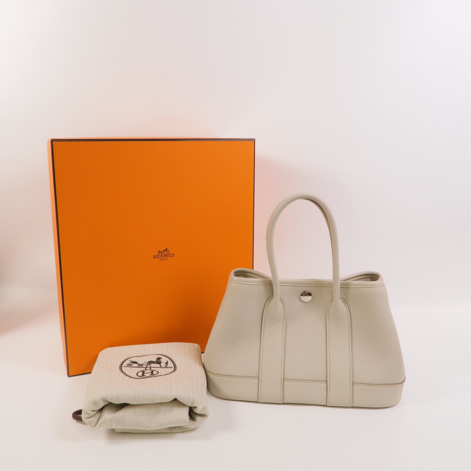 HERMES Clemence皮革Garden Party TPM手挽袋Craie