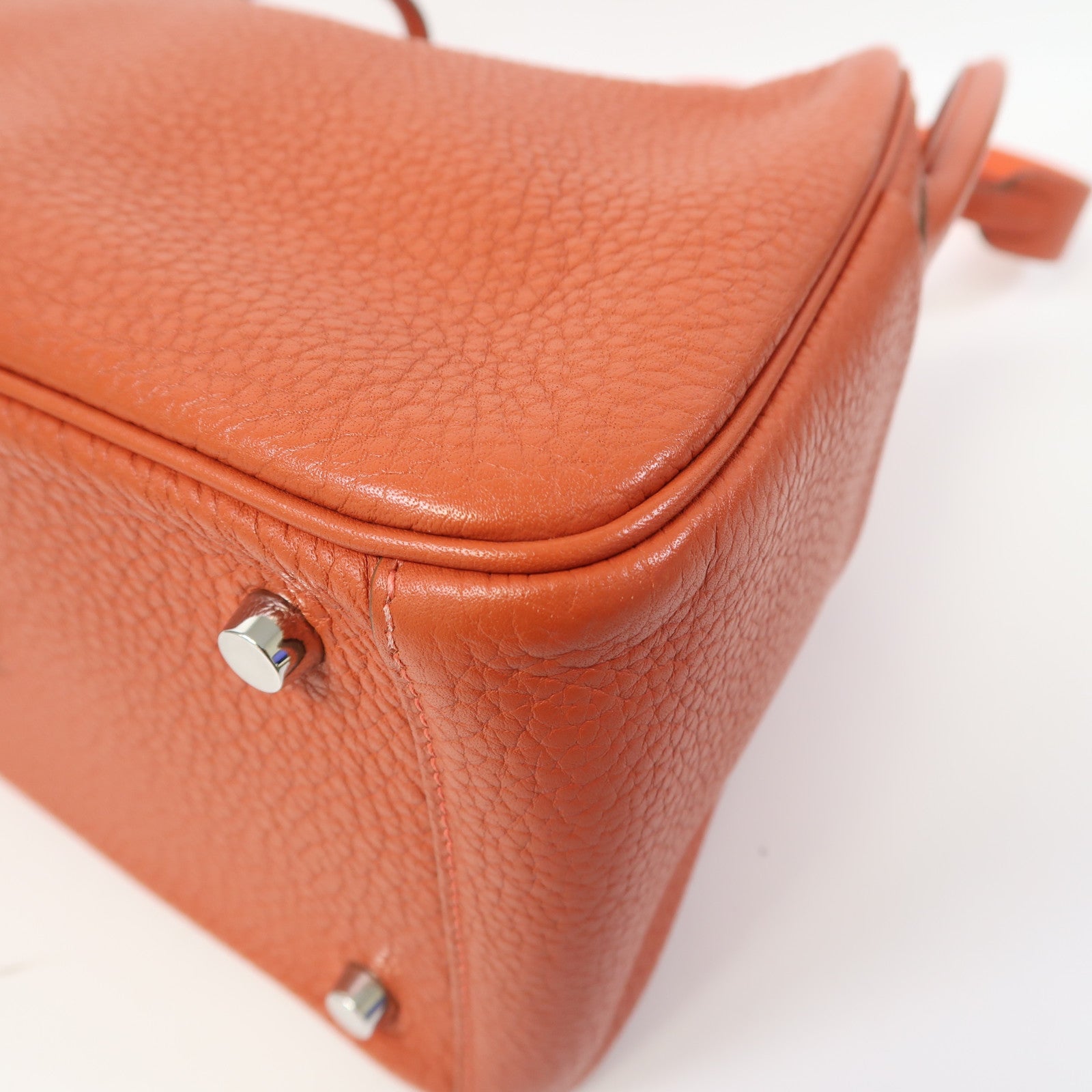 HERMES 【激減優惠】Clemence皮革Lindy 26銀扣手挽肩背兩用袋Capucine/橘色