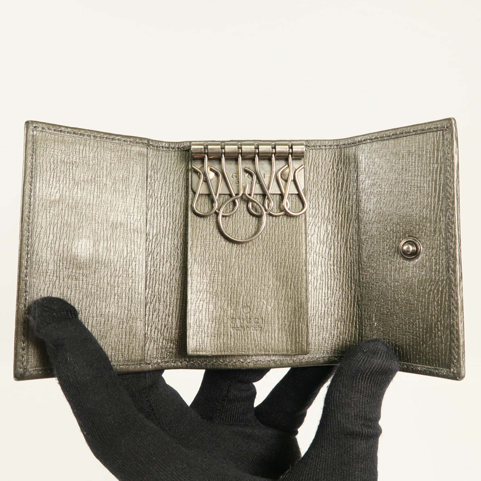GUCCI 皮革Key Cases銀扣鎖匙扣
