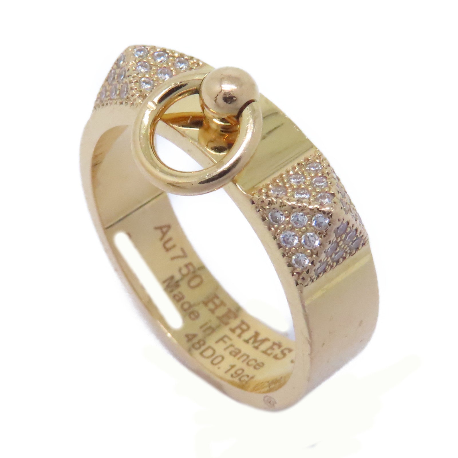 HERMES 18K玫瑰金Collier De Chien Ring 0.19ct鑽石戒指Hermes#52 US#6